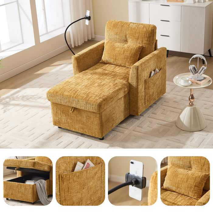 Reclining Sofa Lounge Chair, Multifunctional with Phone Holder, Chenille Fabric