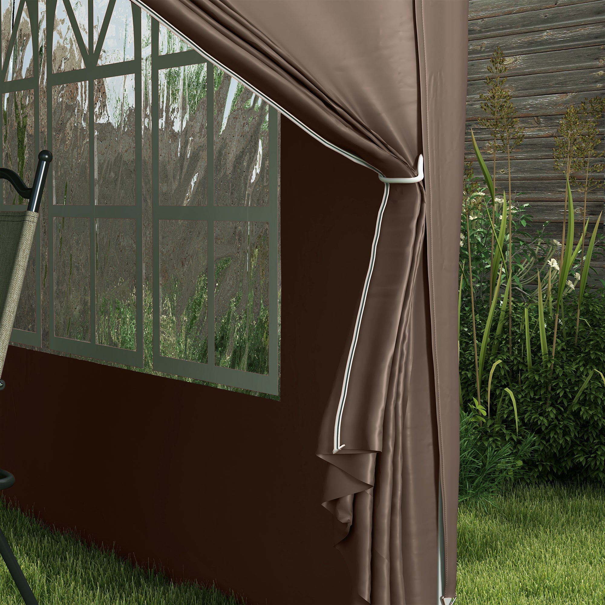 Gazebo 3x3m, Water-Repellent Stable Pop-Up with 4 Side Panels, Coffee