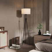 Floor lamp modern E27 stylish, black & white, steel & polyester