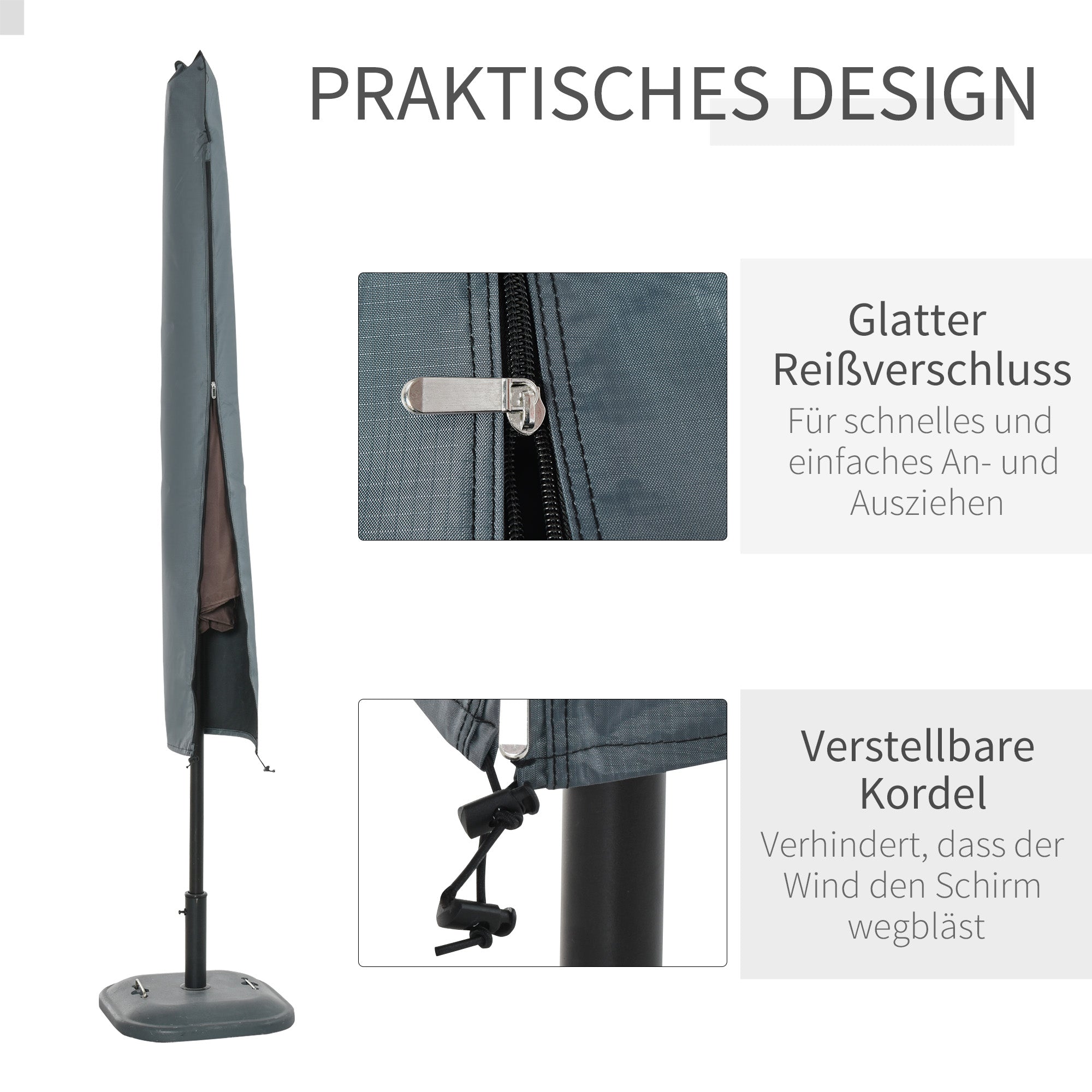Parasol Cover Weatherproof with Zipper & Straps 178x25/35cm Oxford Polyester Grey