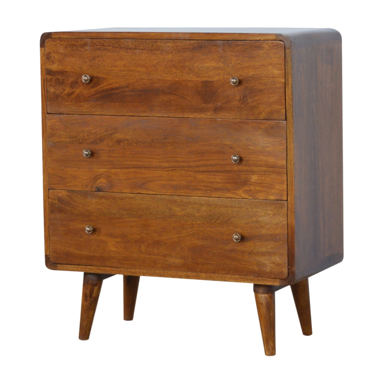 Solid Wood Curved Chestnut Chest with 3 Drawers for Organization, Dark Brown
