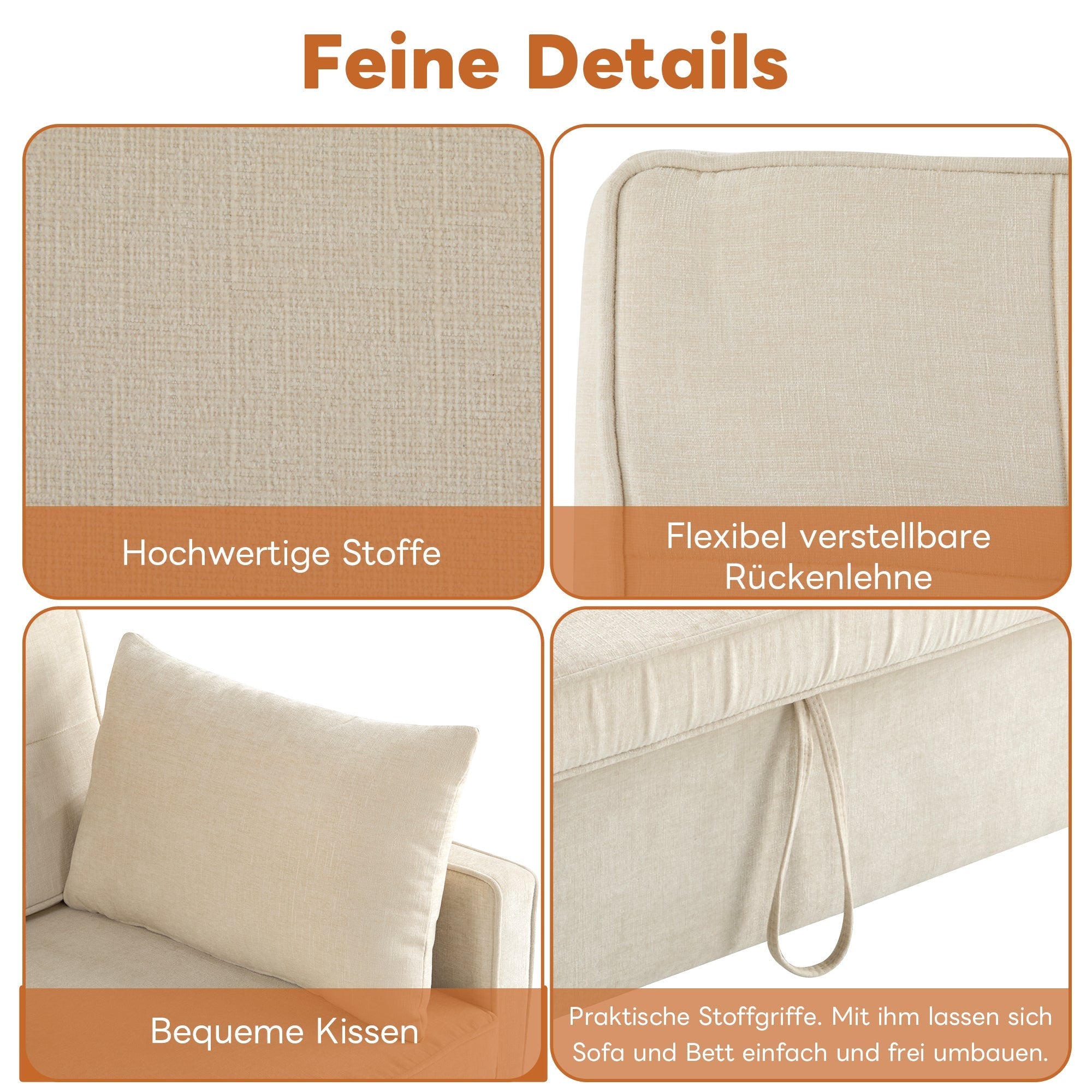 Sofa Bed Two-Seater Double Sleeper Adjustable Backrest Chenille Fabric