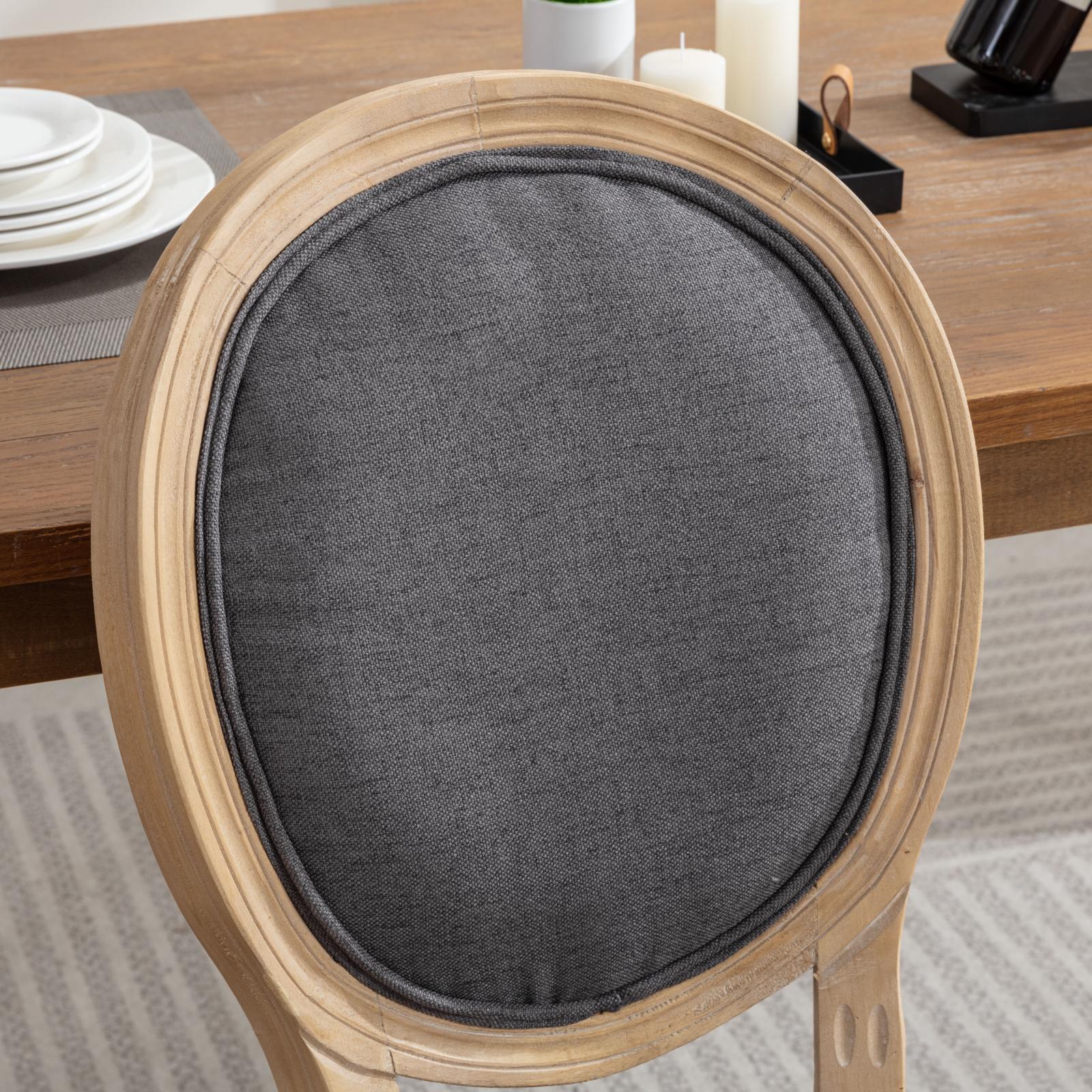 Dining Chair French Style Solid Wood Antique Painting Set of 2 Linen Dark Gray
