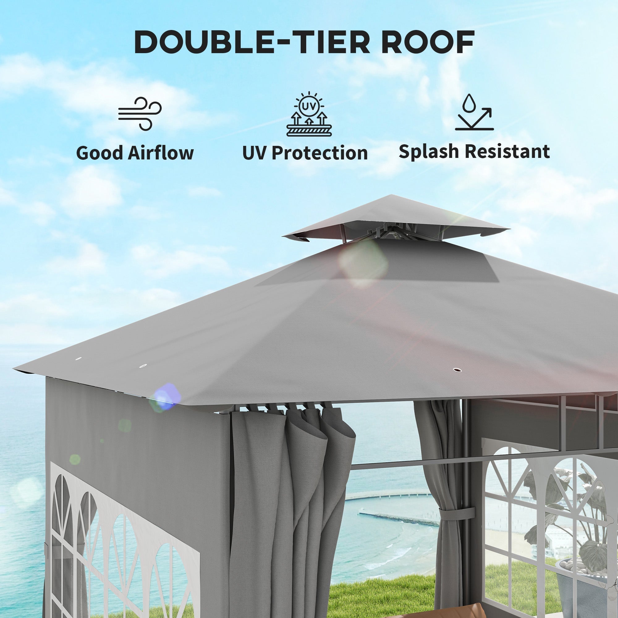 Garden Gazebo 3x3m Double Roof with Sidewalls, Light Grey