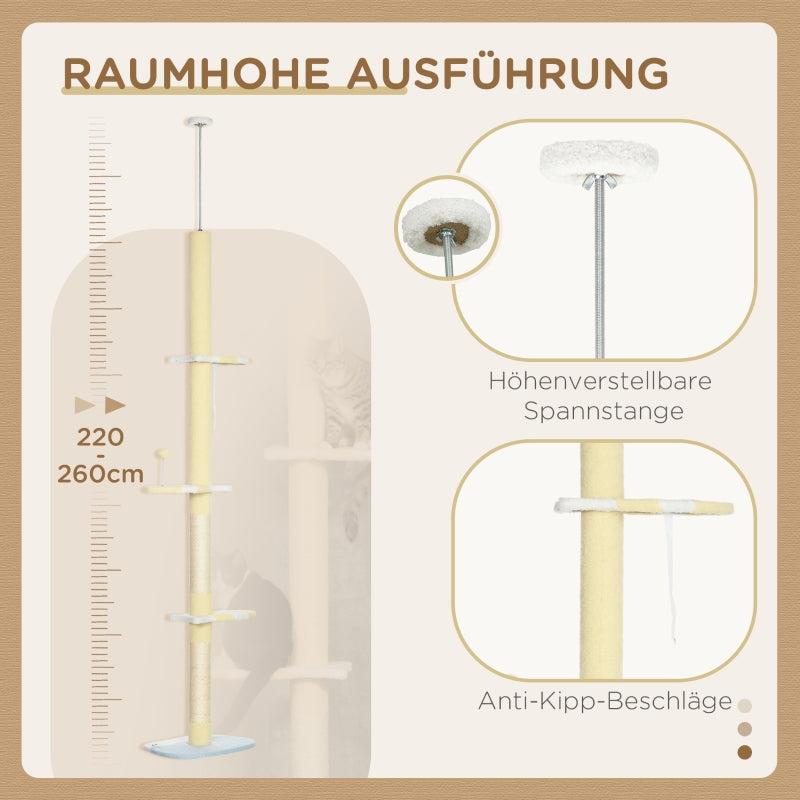 Katzenkratzbaum, Höhenverstellbar, Rutschfestes Sisalseil, Gelb/Weiß/Blau