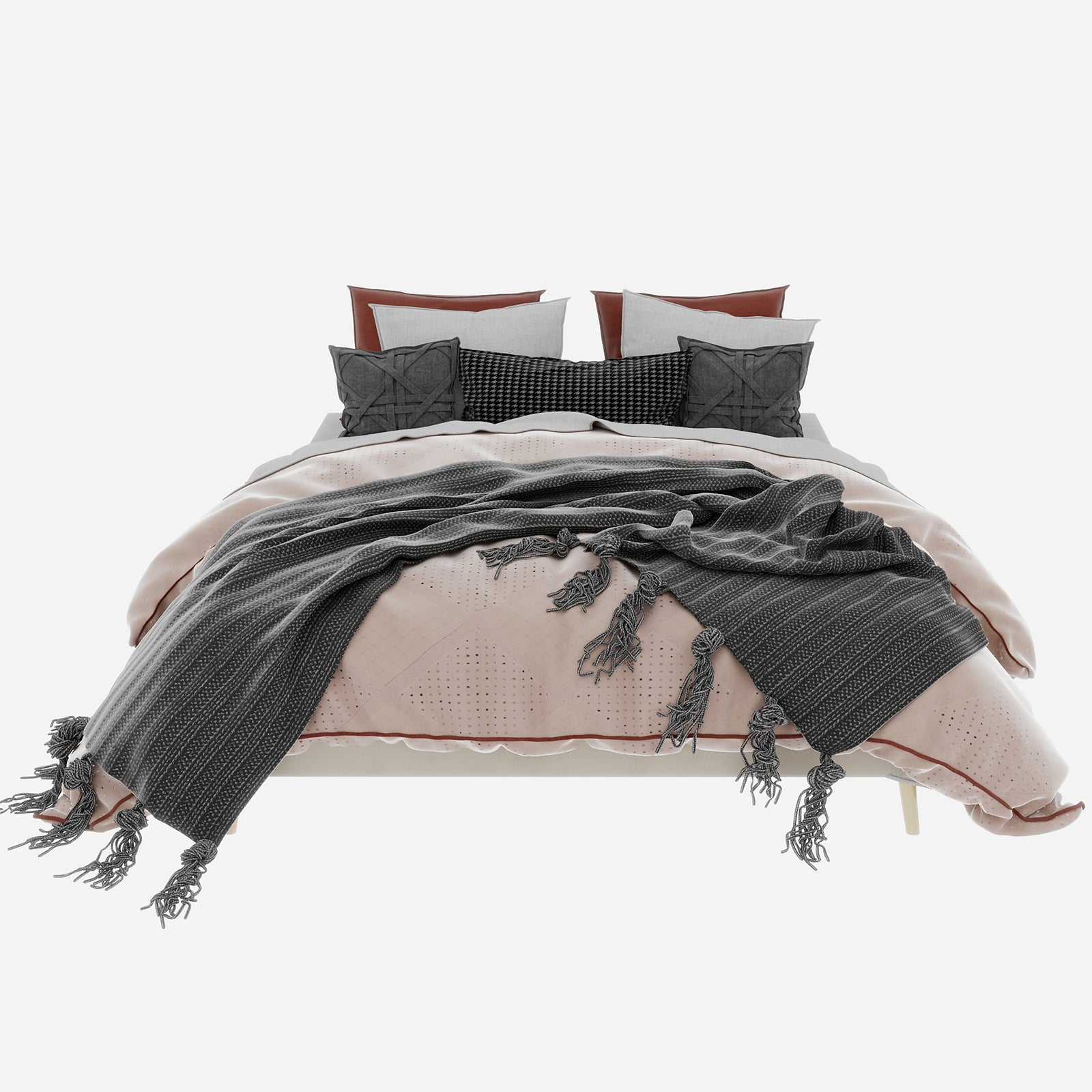 Modern Minimalist Bed Frame 160x200cm Low-Profile Base, Beige Dutch Velvet