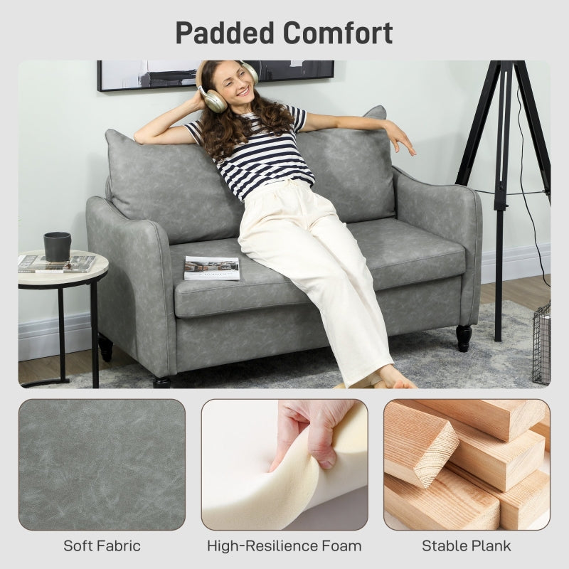 Two-Seater Sofa Marble-Effect Faux Leather, Grey