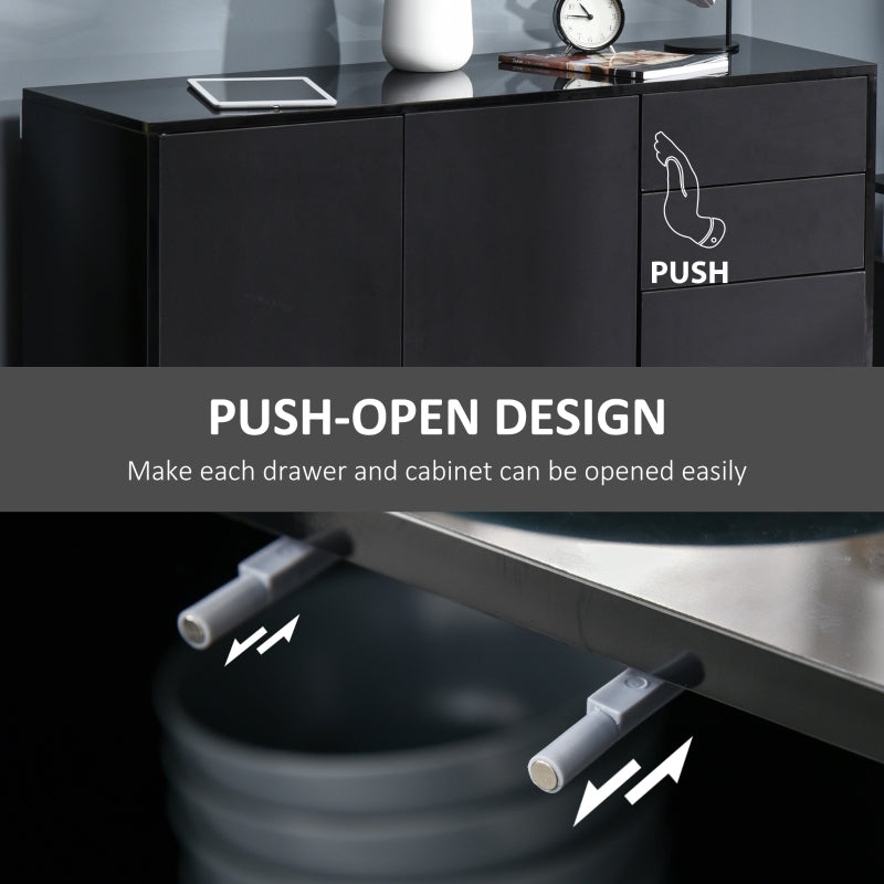 High Gloss Side Cabinet Push-Open 2 Drawers 2 Cabinets Black