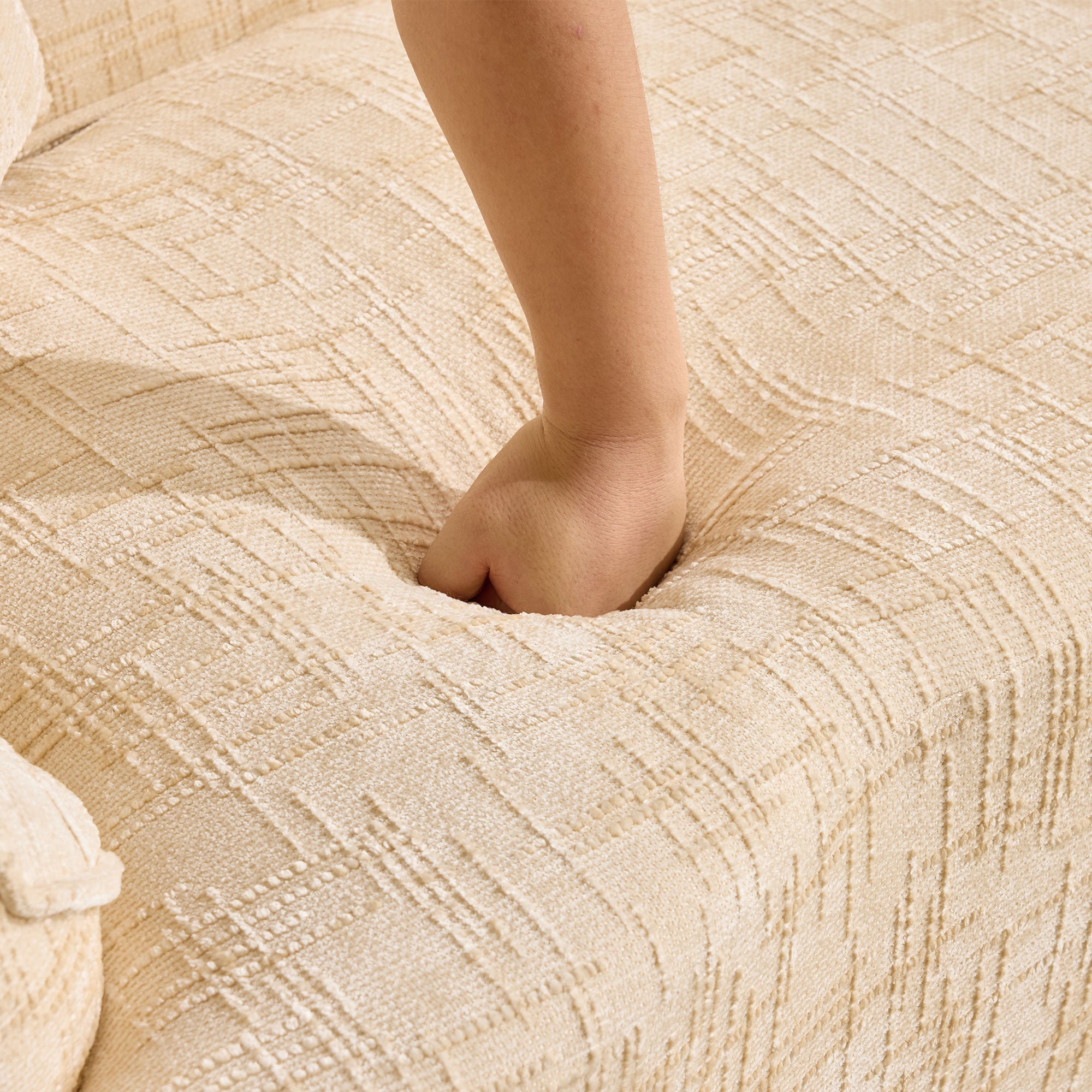 Curved Compression Sofa 2-Seater Armrests & Cushions - Beige