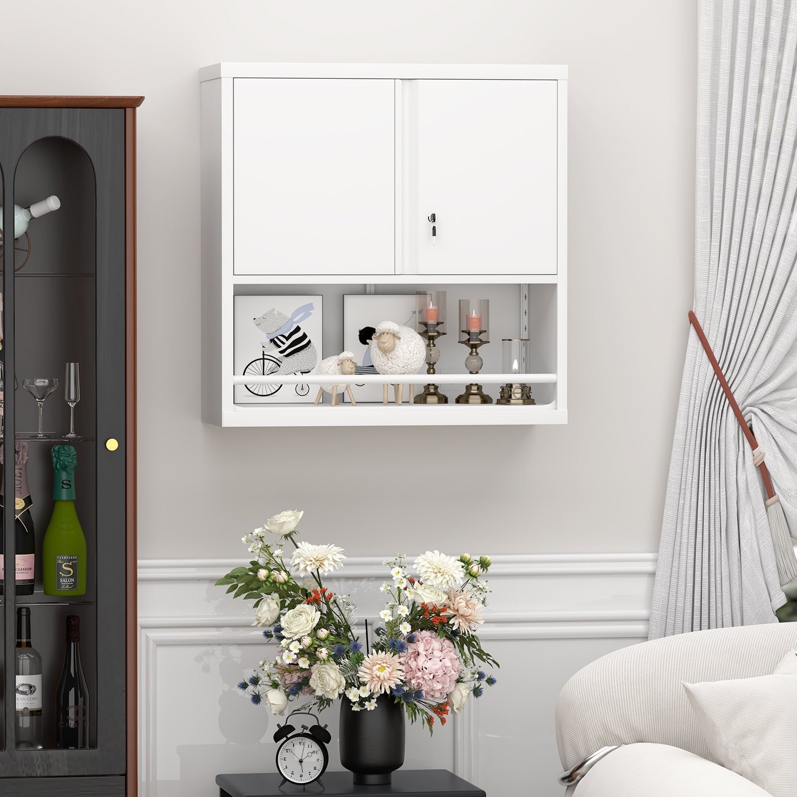 Metal Storage Cabinet with 2 Doors and Adjustable Shelves, Black Steel
