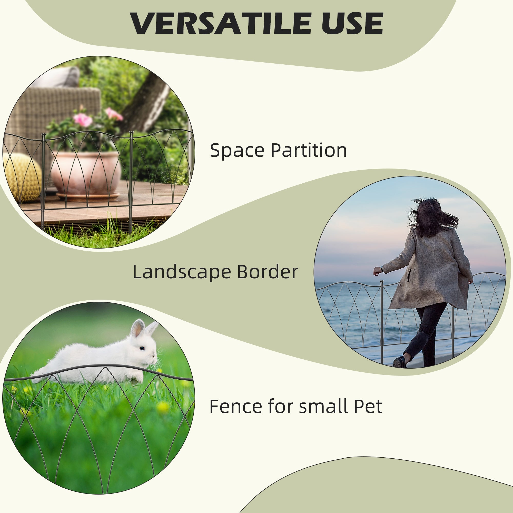 Decorative Fence Panels, Set of Five 61.5cm, Black Metal