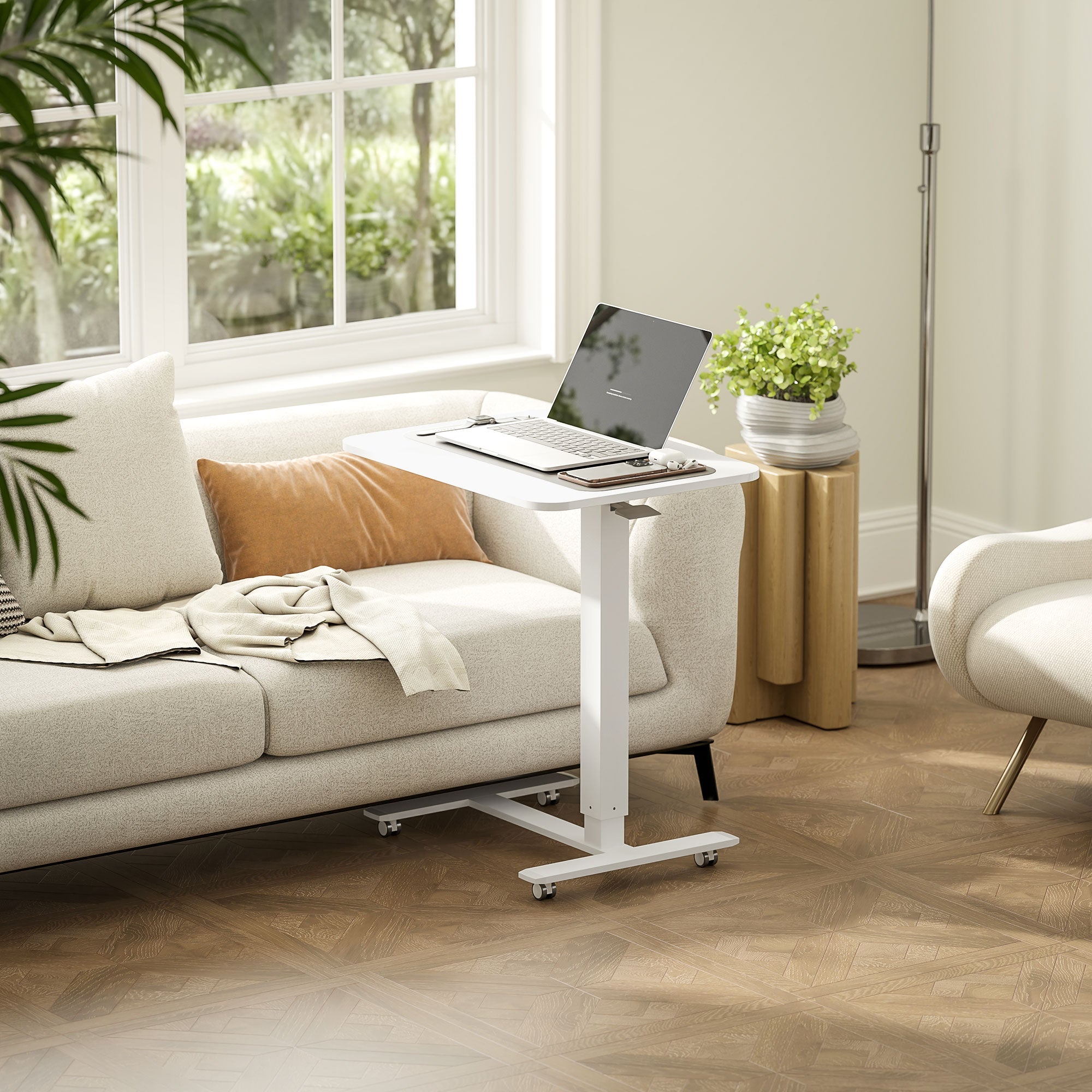 Aosom C-Shaped Sit-Stand Desk, Height-Adjustable with Wheels, White