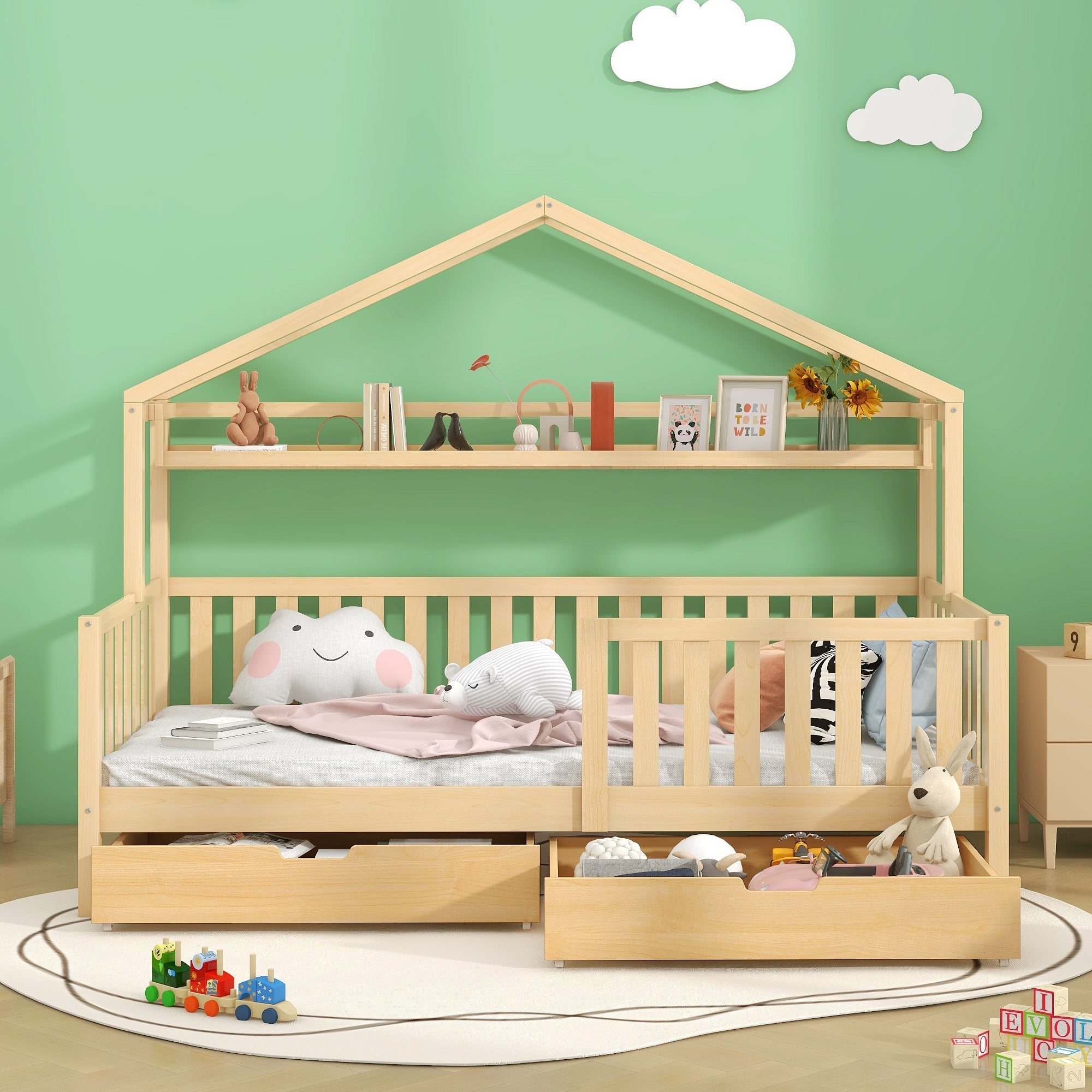 Children's House Wood Natural Bed 90x200cm