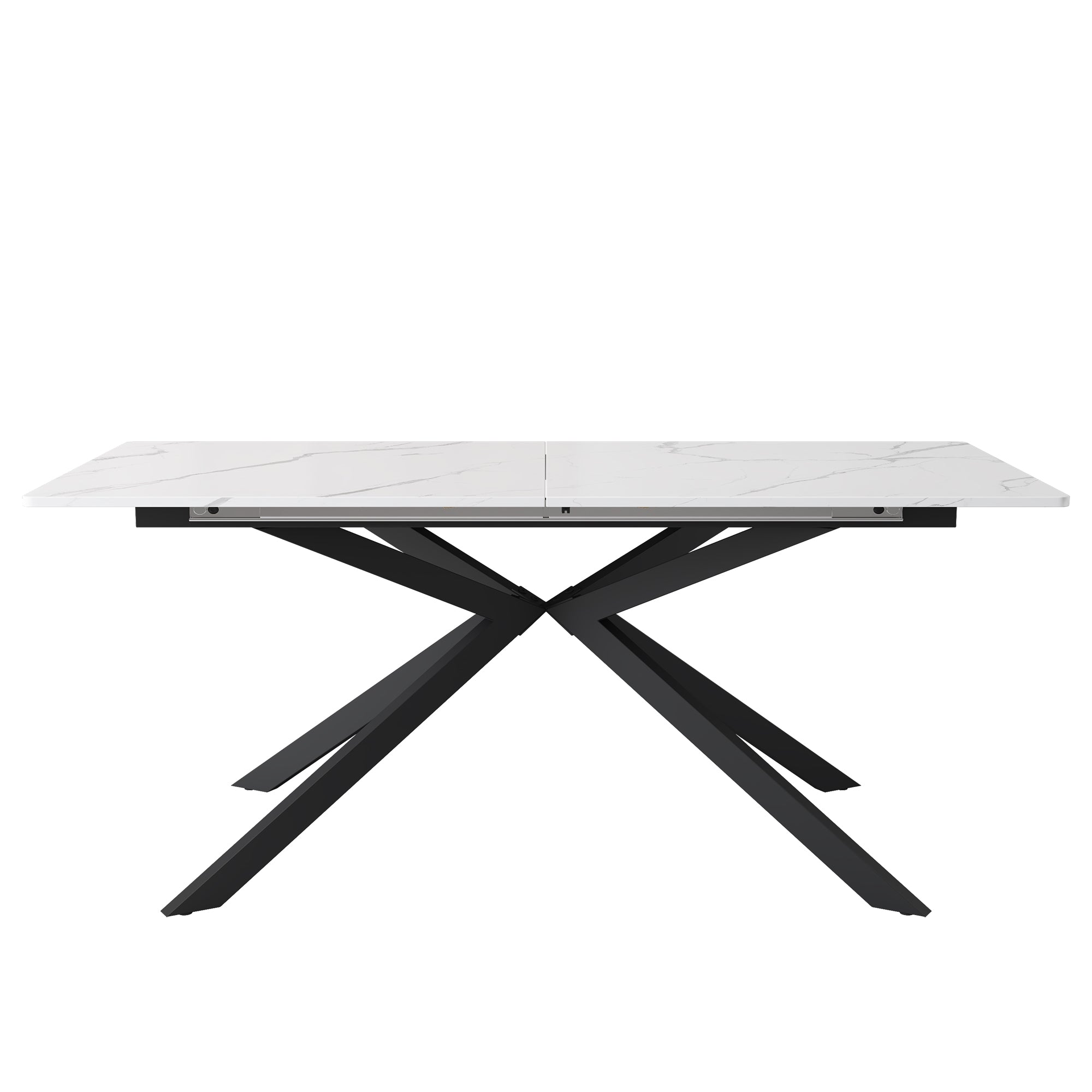 Extendable Dining Table with Automatic Extension and Cross Leg Design, Black and White Marble Look
