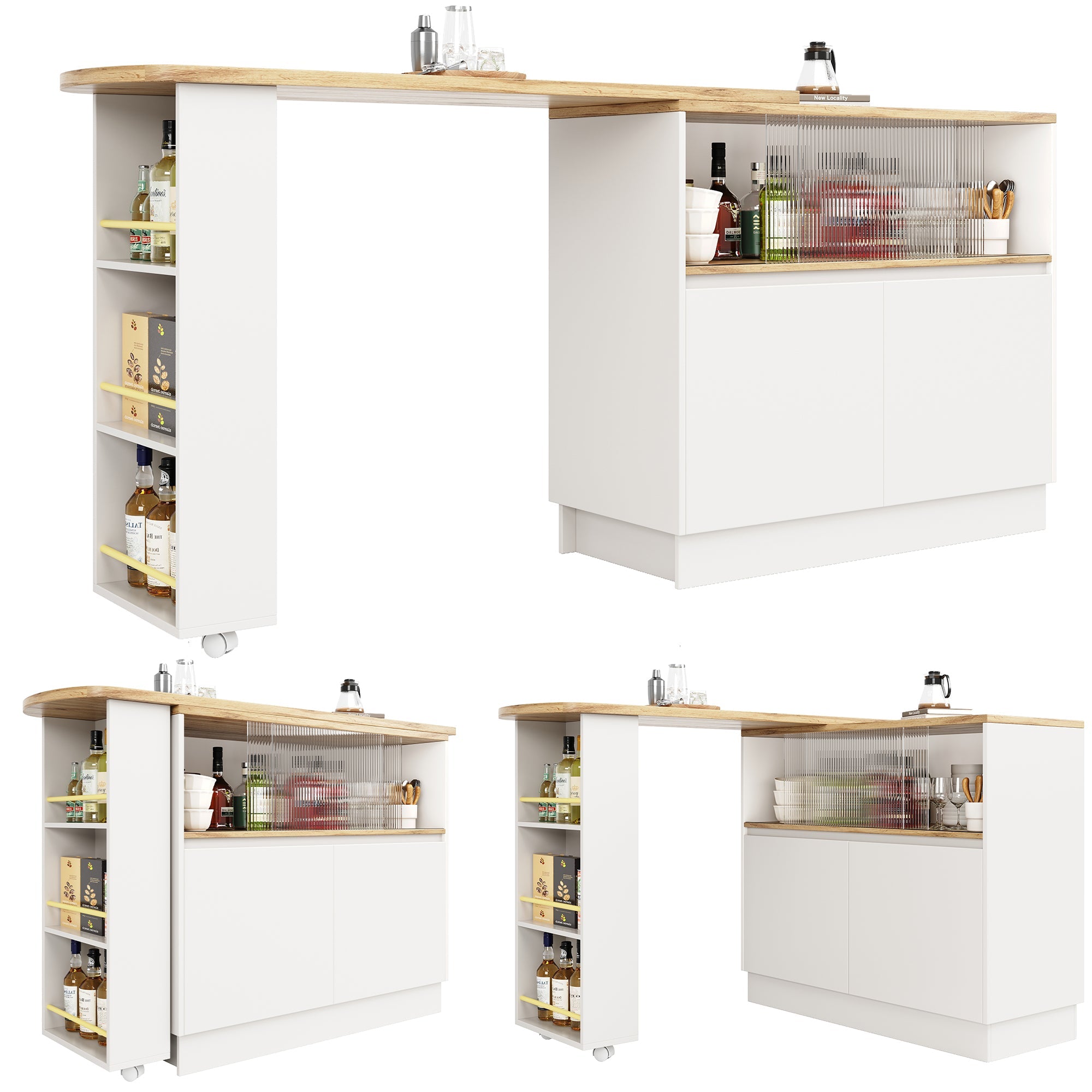 Dining Bar 360° Rotating Multifunctional Sideboard Shelves & Glass
