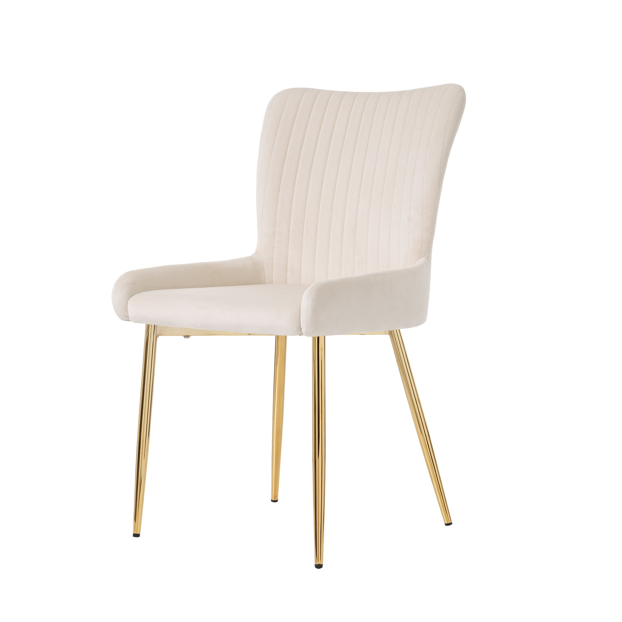 Velvet Dining Chair Set of 6 with Gold Metal Legs and Lumbar Support, Beige