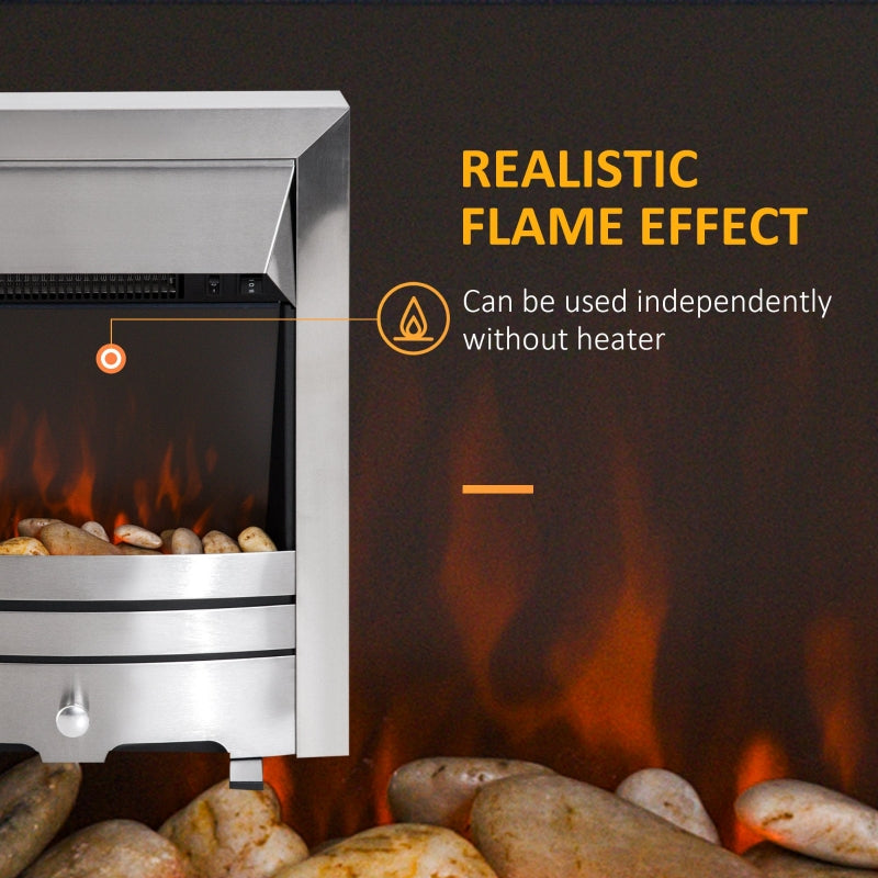 Electric Fireplace, 2KW Pebble Effect Fire Heater, Stainless Steel
