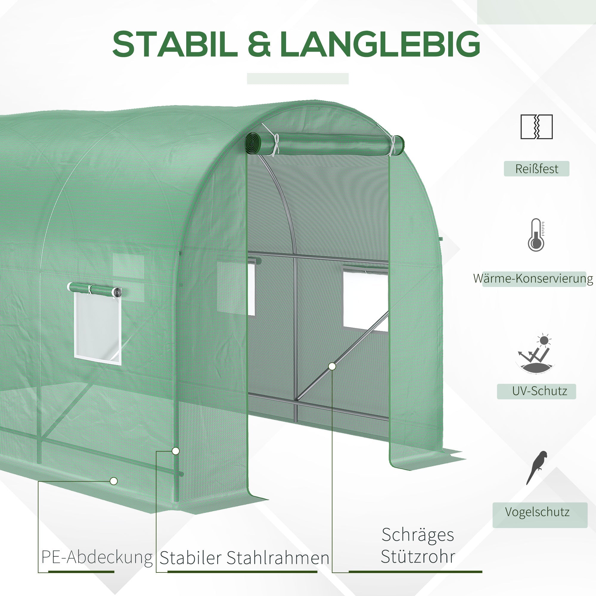 Foil Greenhouse Polytunnel Cold Frame Window 350x200x200cm, Green