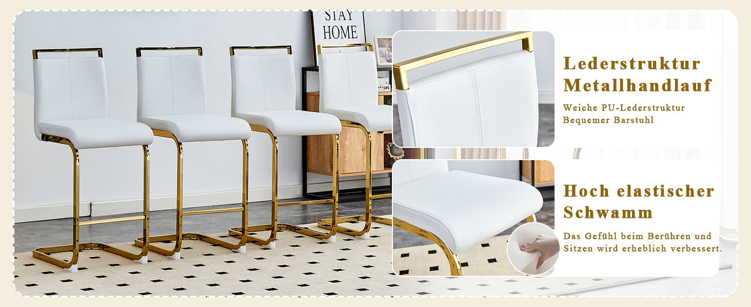Bar Stools Set of 2 Nordic Style Gold Metal Legs - White Faux Leather