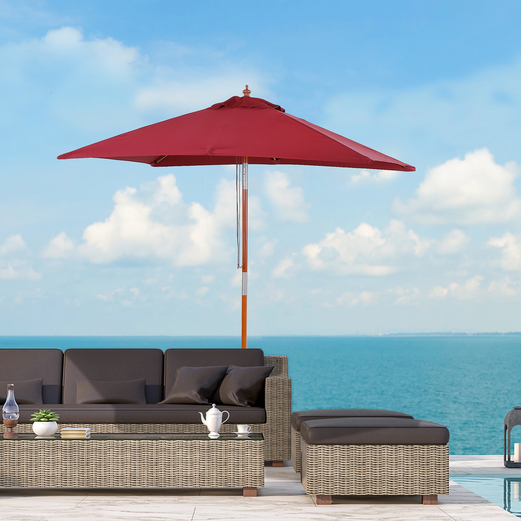 Cantilever Parasol/Sunshade, 3-Stage Adjustable 200x150x230cm for Balcony & Terrace, Fir Wood Wine Red