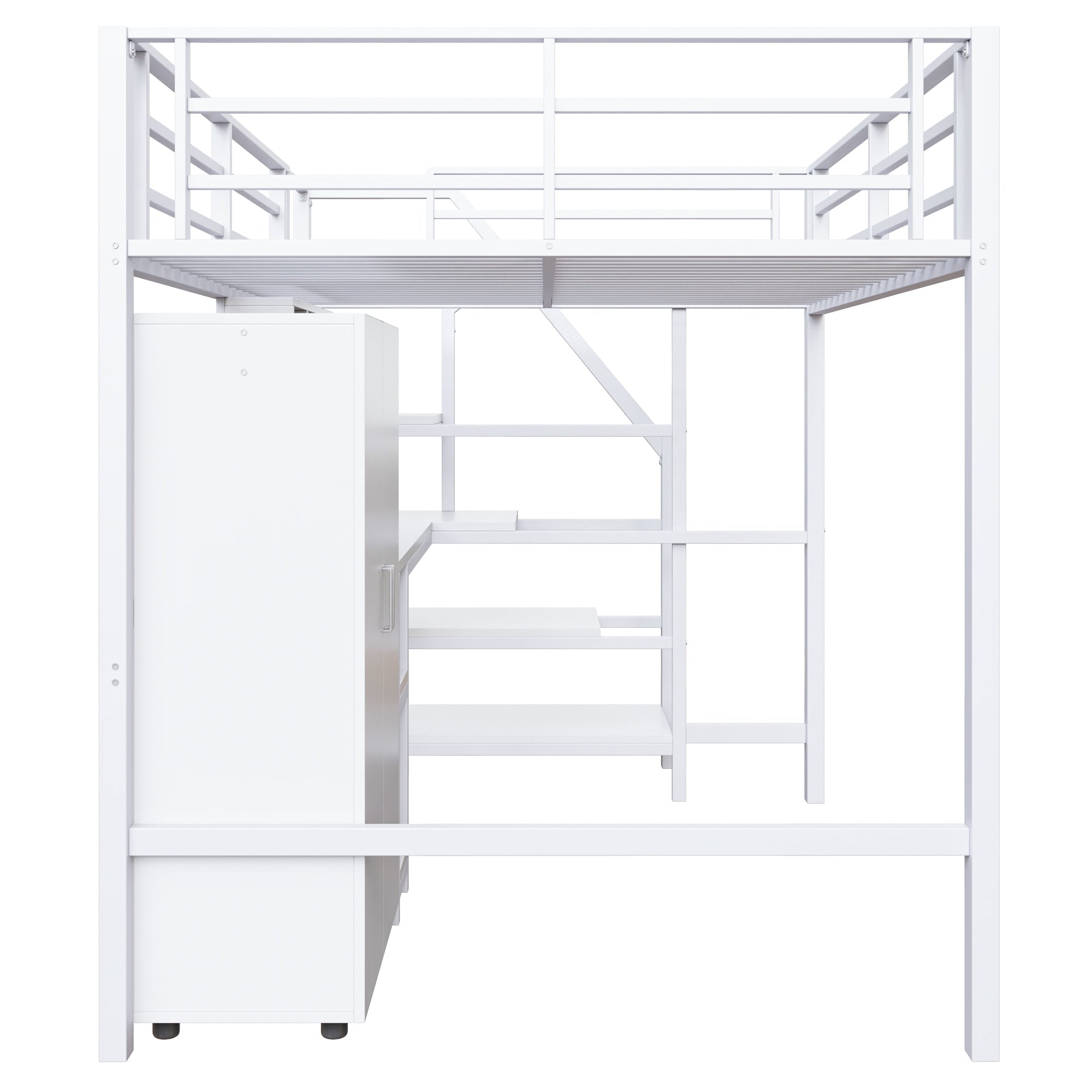 Loft Bed 140x200cm Wardrobe Desk Storage Ladder Shelves - White