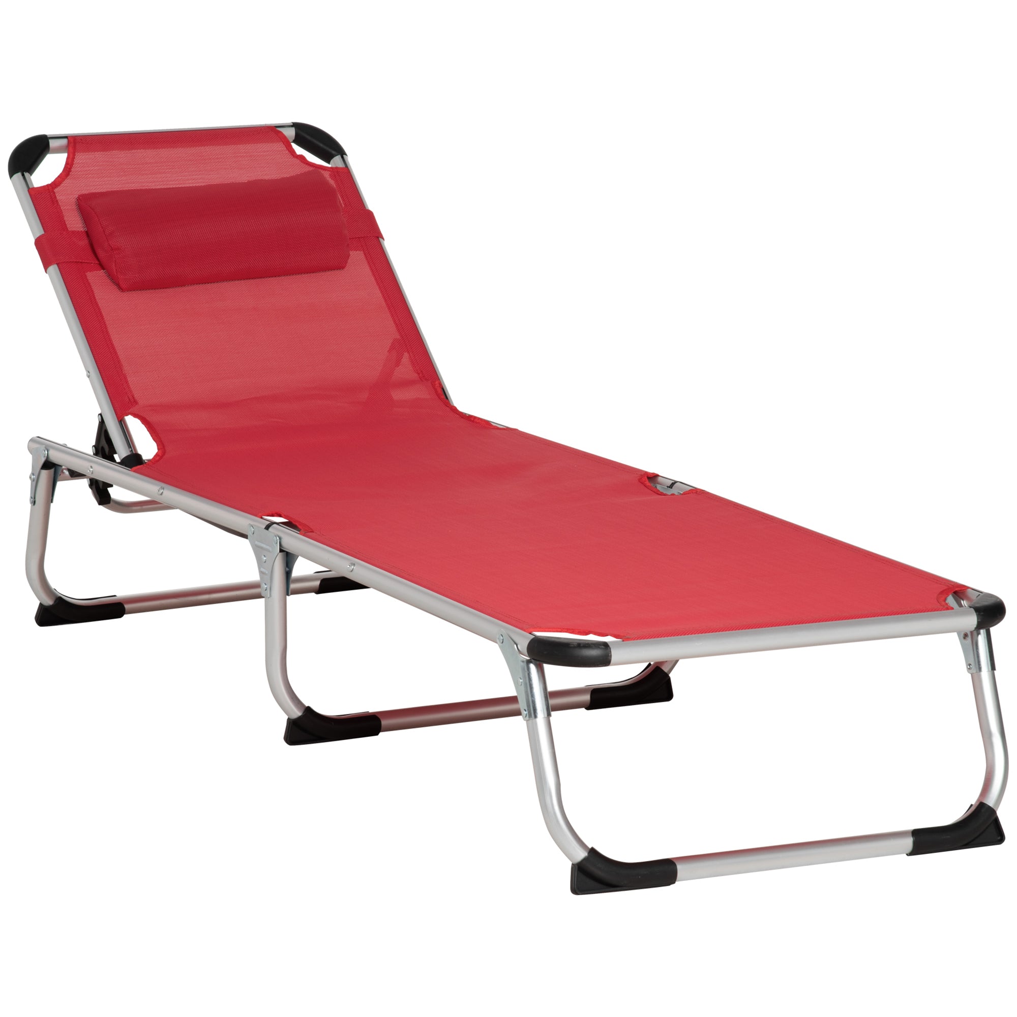 Sun Lounger, 5-Position Adjustable Foldable Ergonomic, Red Mesh Fabric