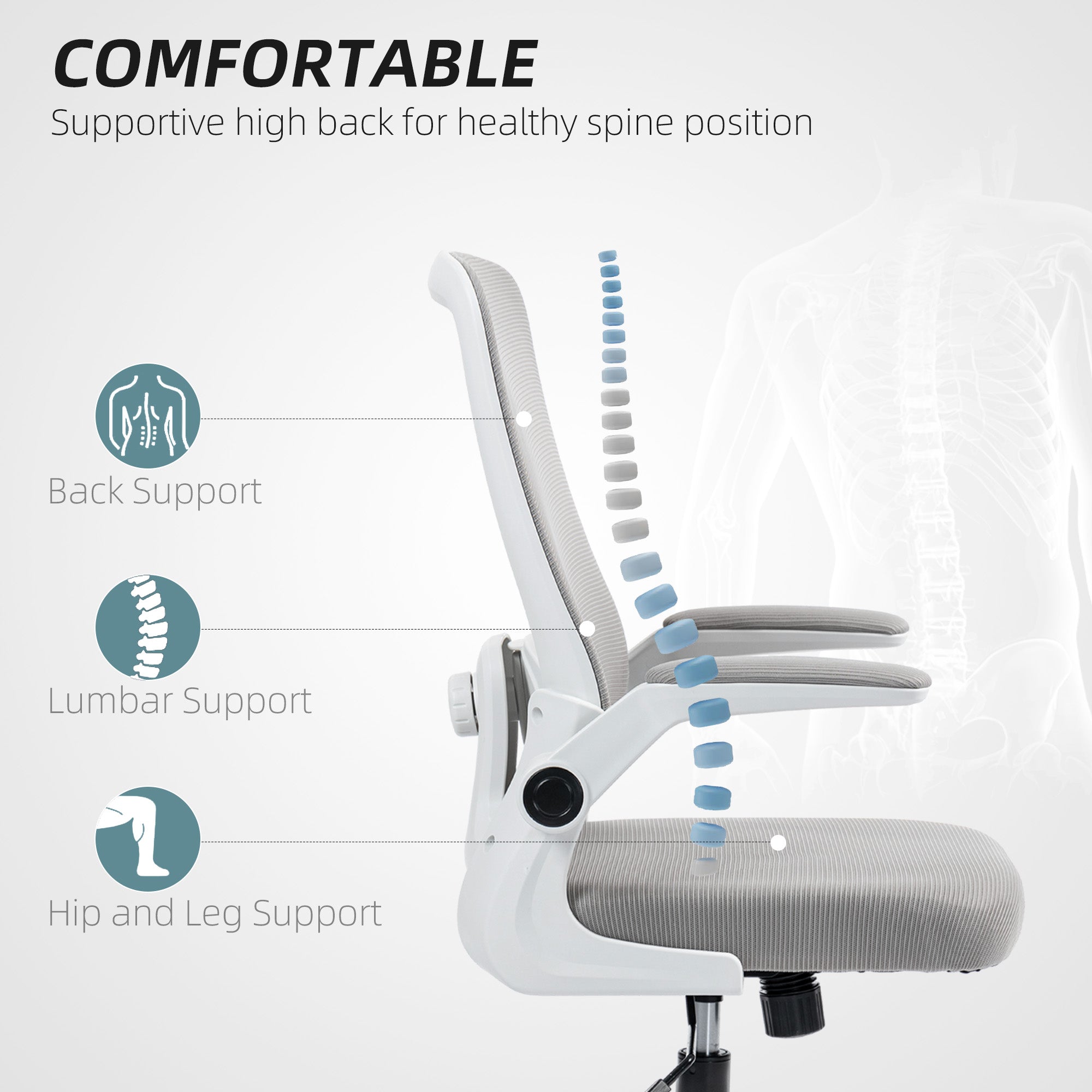 Office Chair Adjustable Mesh Back - Grey