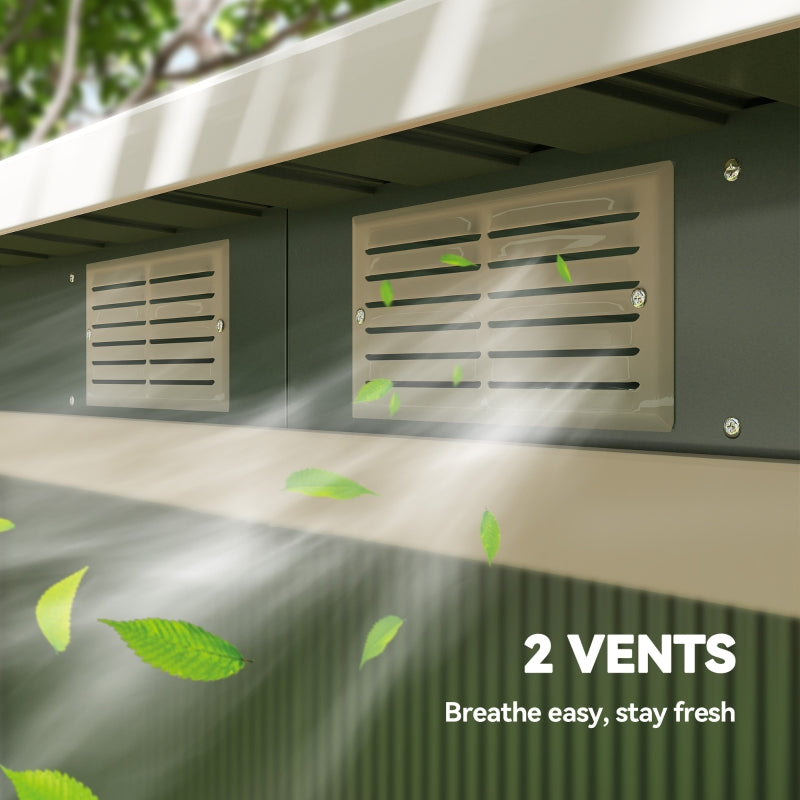 9ft x 4ft Garden Shed, Outdoor Tool House with Foundation Kit and Double Doors, Light Green Metal