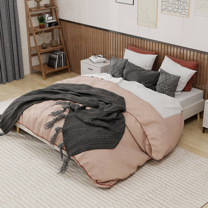 Modern Minimalist Bed Frame 160x200cm Low Box Dutch Velvet Beige