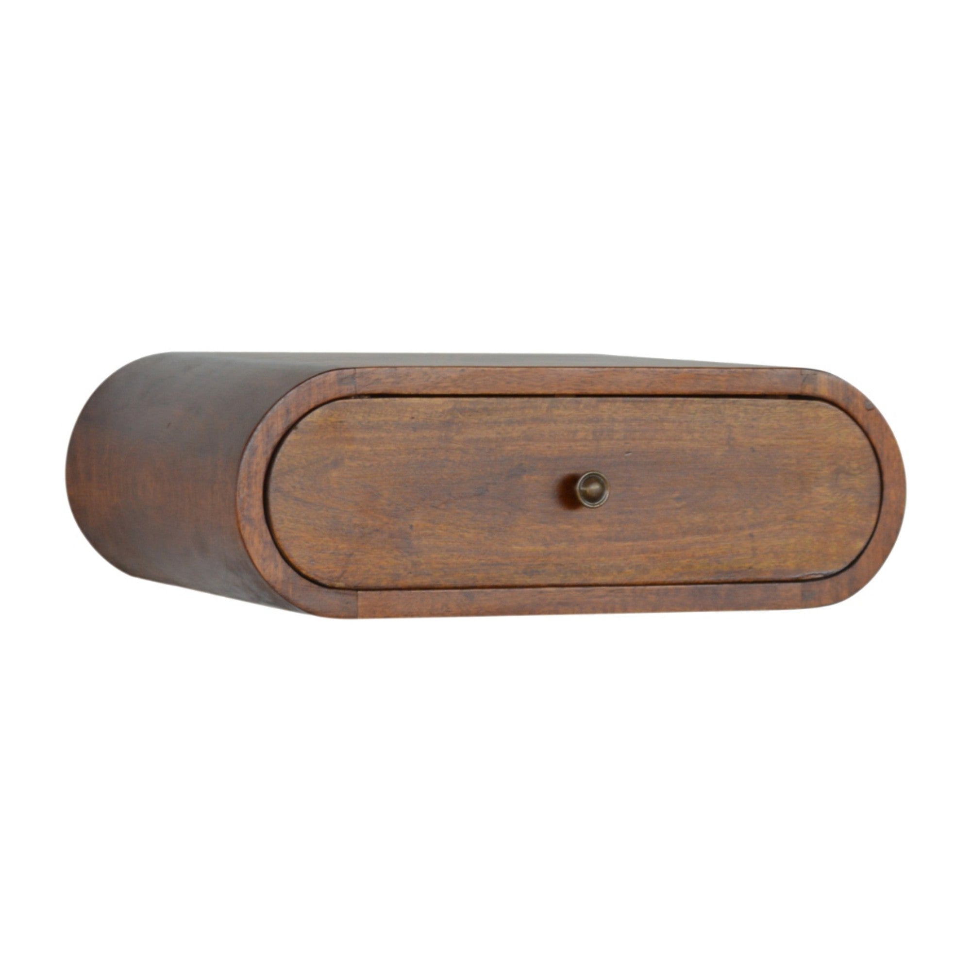Solid Wood Bedside, Wall Mounted Round 1 Drawer, Dark Brown