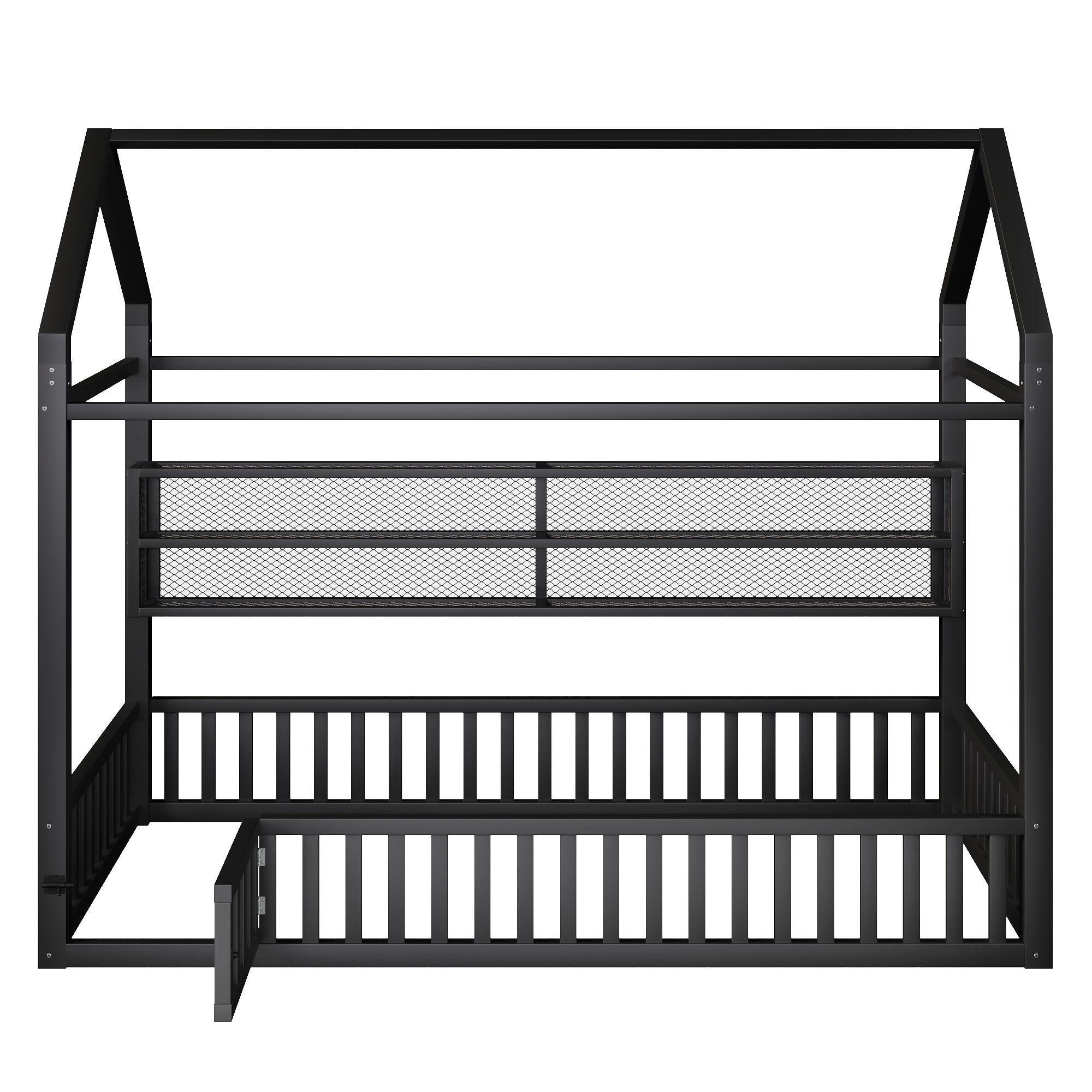 House-shaped Platform Bed 90x200 with Fence LED Lighting Black