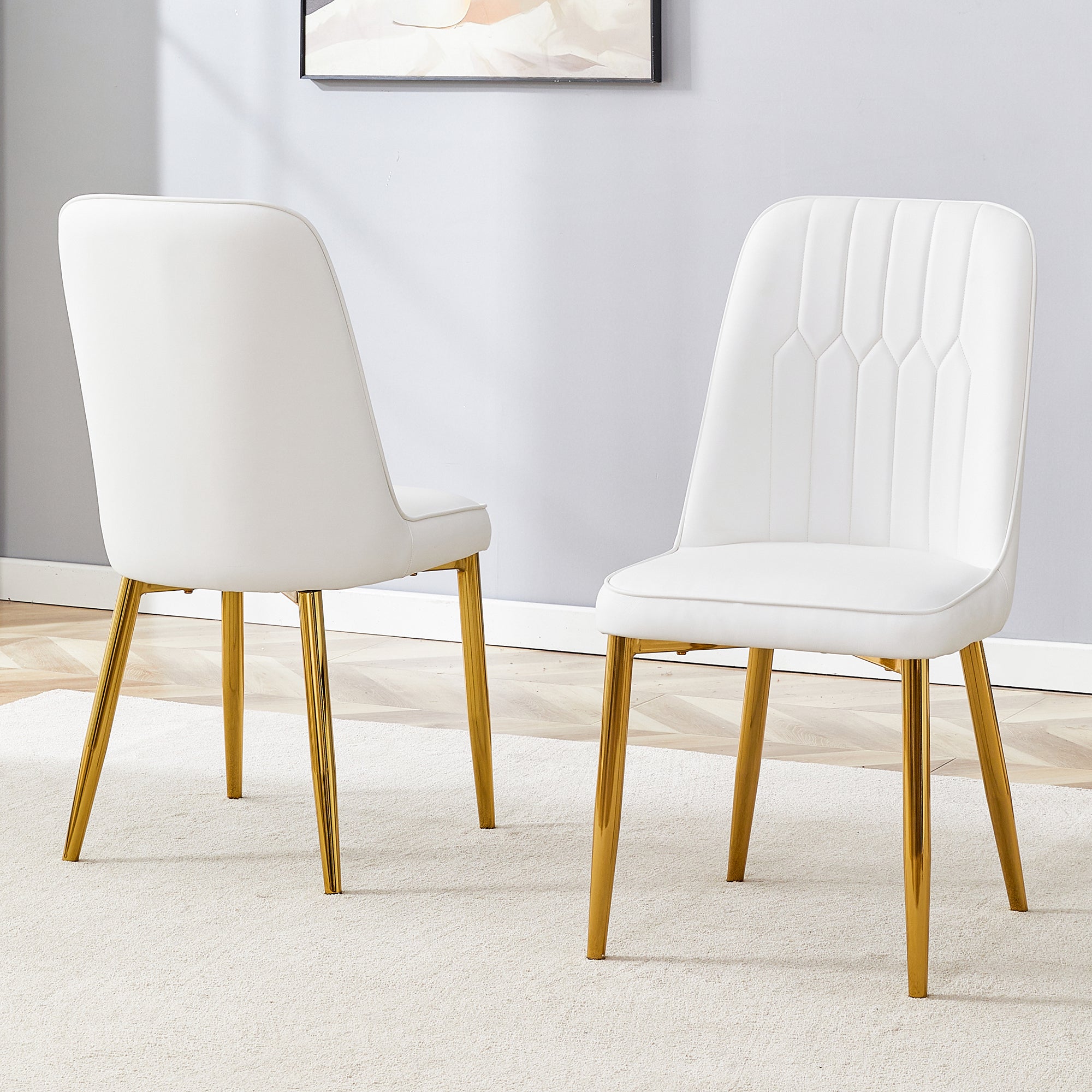 Two Dining Chairs Modern Minimalist Faux Leather - White