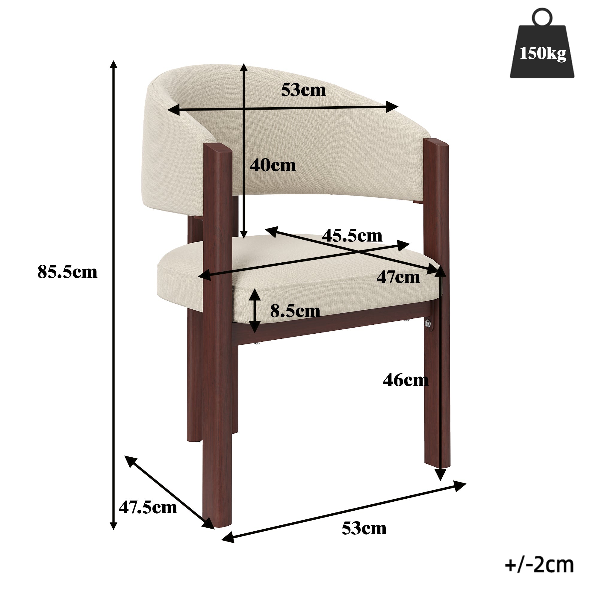 Ergonomic Dining Chairs Set of 2 with Thick Padding and Height Adjustable Feet, Wood Look Breathable Fabric