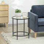 Round Side Coffee Table, Glass Top Nightstand Metal Frame, Black
