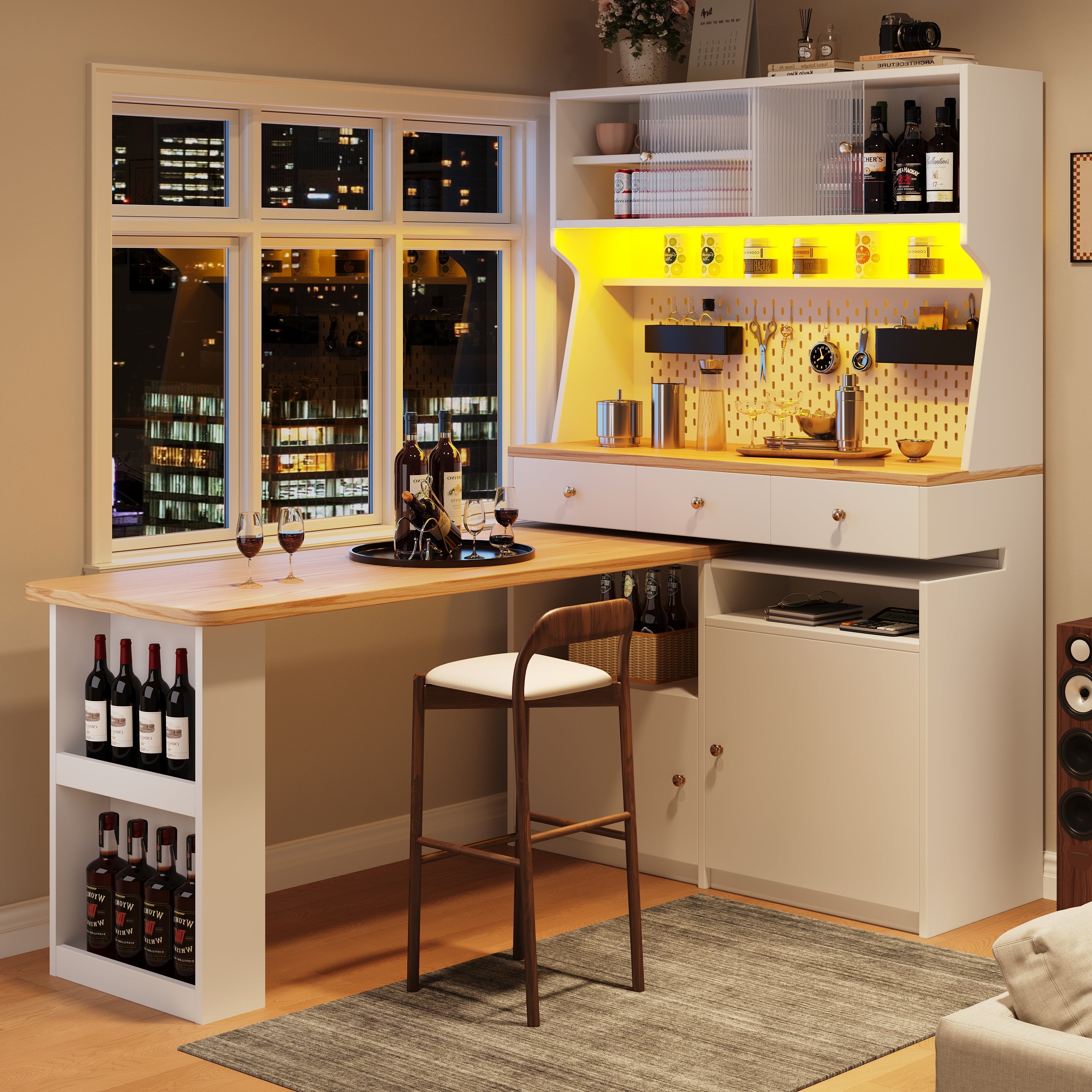 Kitchen Cabinet Tall Buffet with 2 Doors, 3 Drawers, 137x45x178cm, White