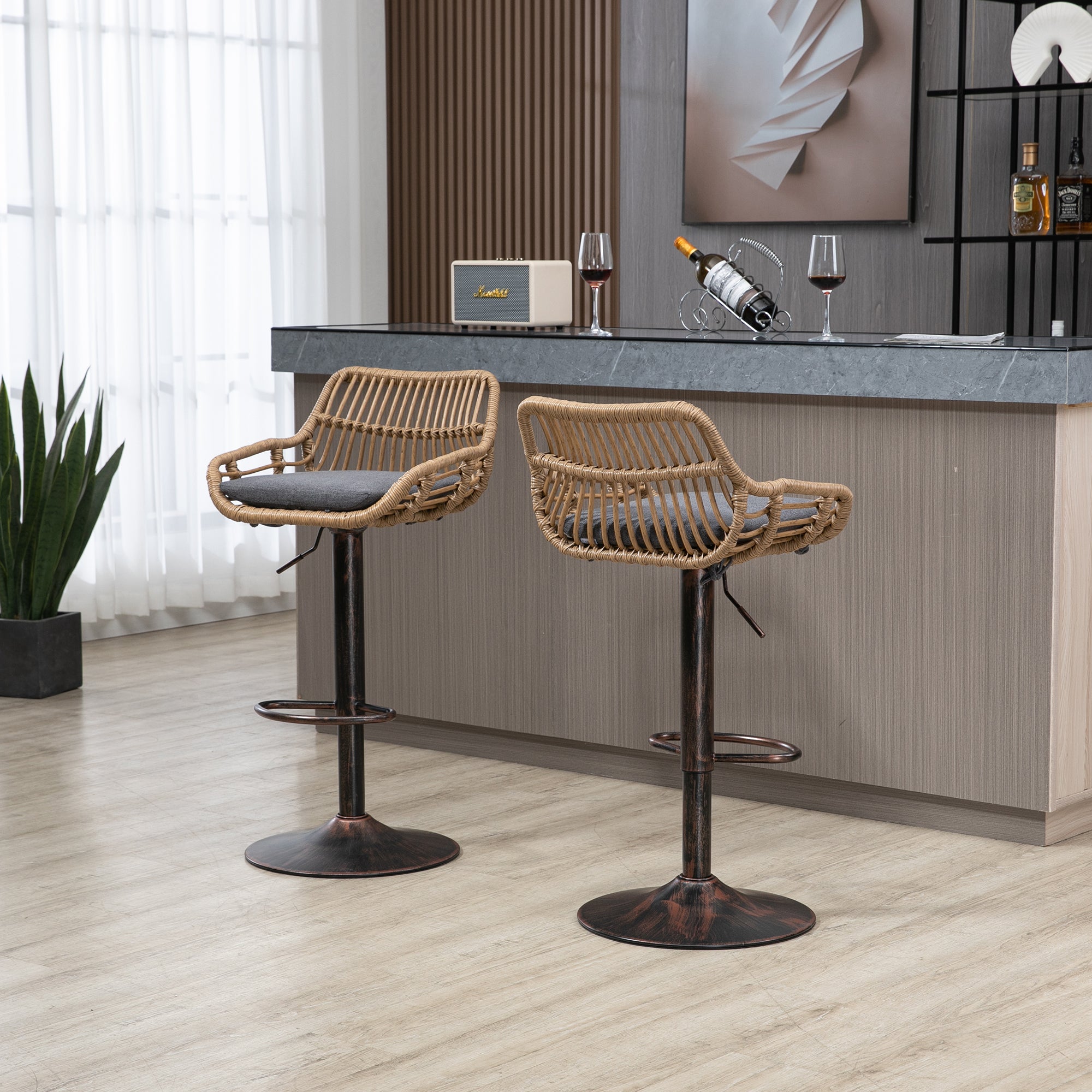 GOMYWAY 2 PCS Modern Swivel Bar Stools, Height Adjustable, Linen Gray
