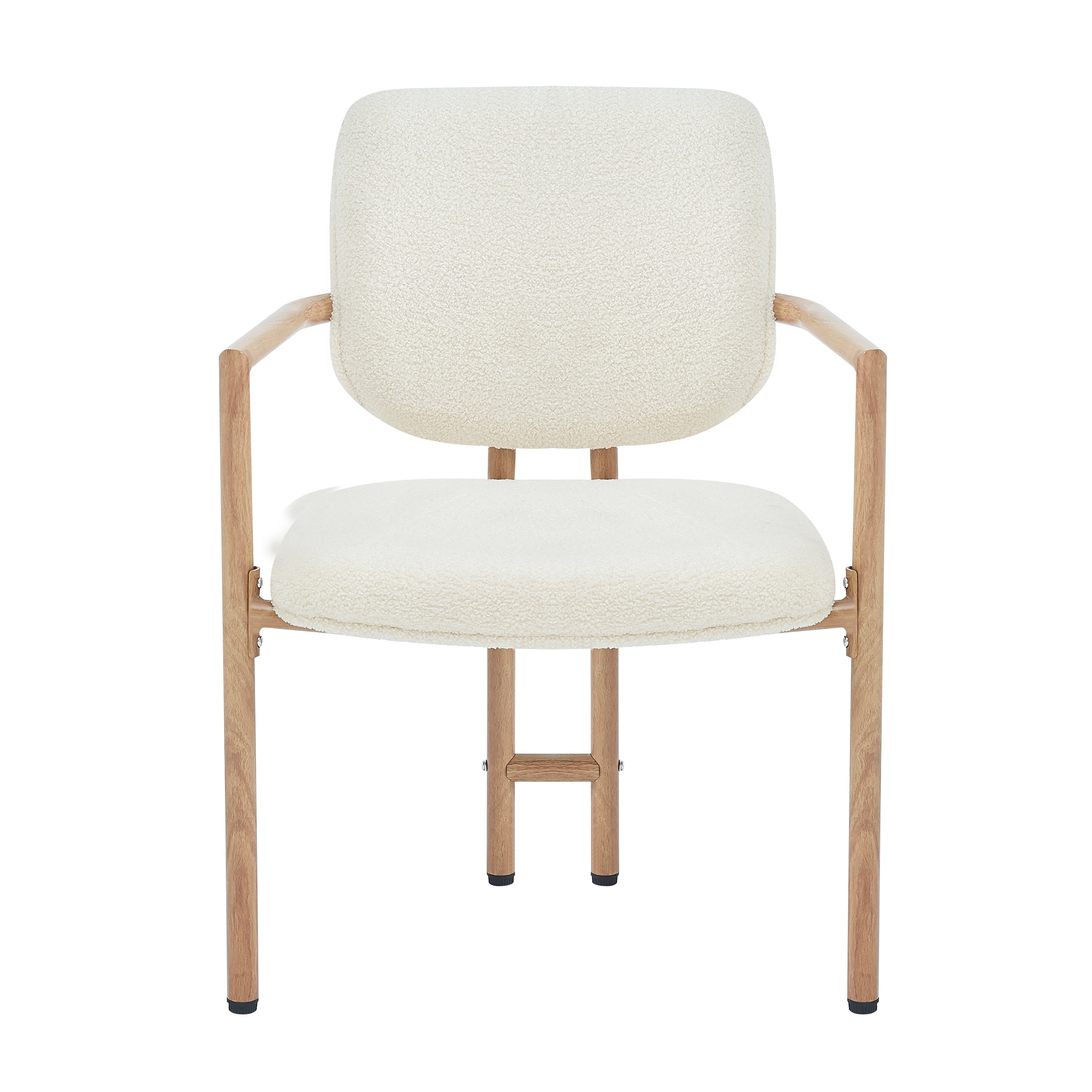 Modern Dining Chairs Set of 4, Ergonomic Bouclé Seats with Wood-Look Metal Legs, Natural Color