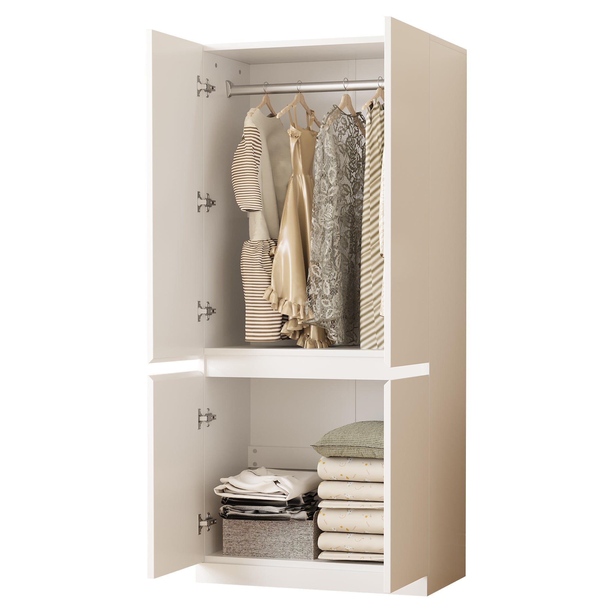Wardrobe Double Door Large Storage 70x40x170cm, White