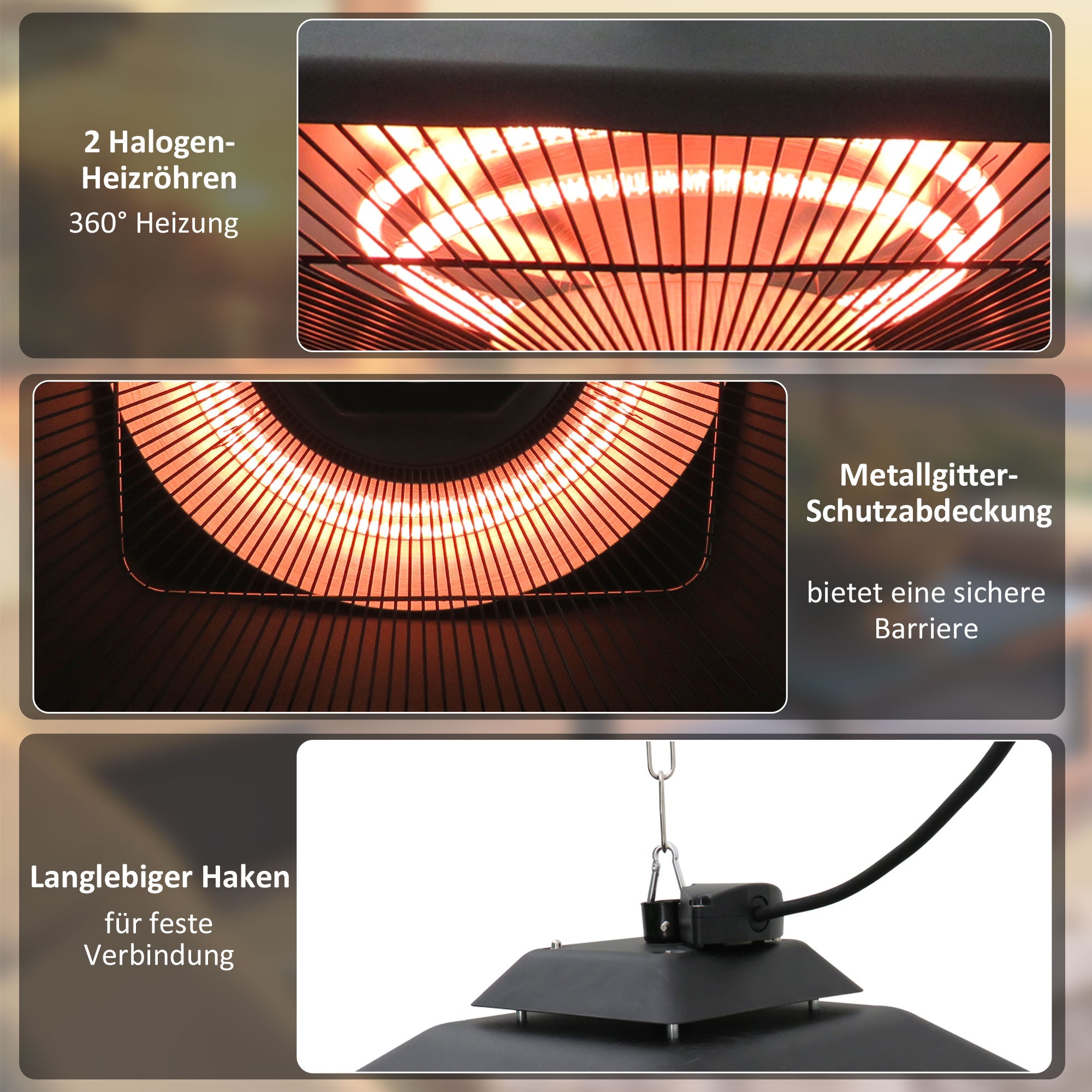 Patio Heater Ceiling Heater with Remote Control LED Lighting 2000W Black
