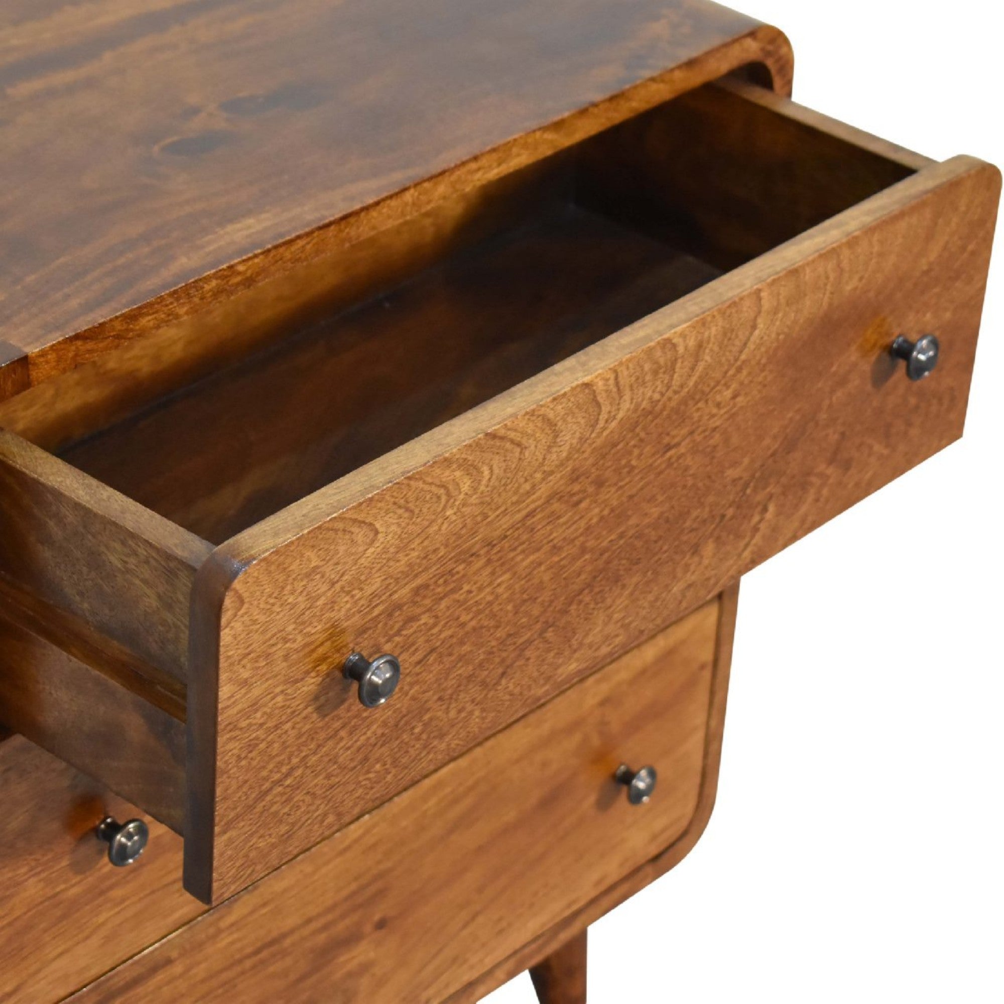 Chest, Mini Curved 3 Drawer Solid Wood Dark Brown