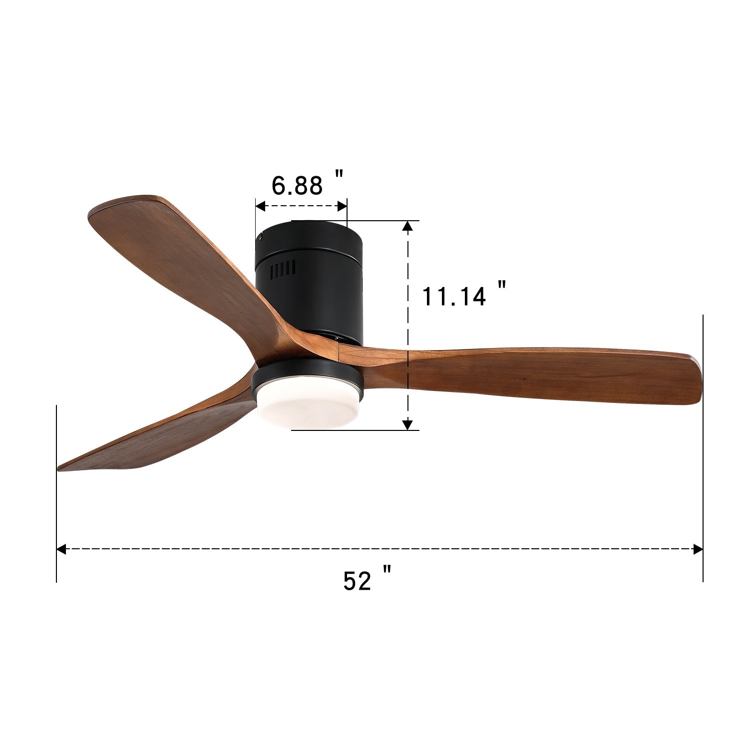 52-inch Ceiling Fan, Light, Silent Reversible Motor, Solid Wood Blades