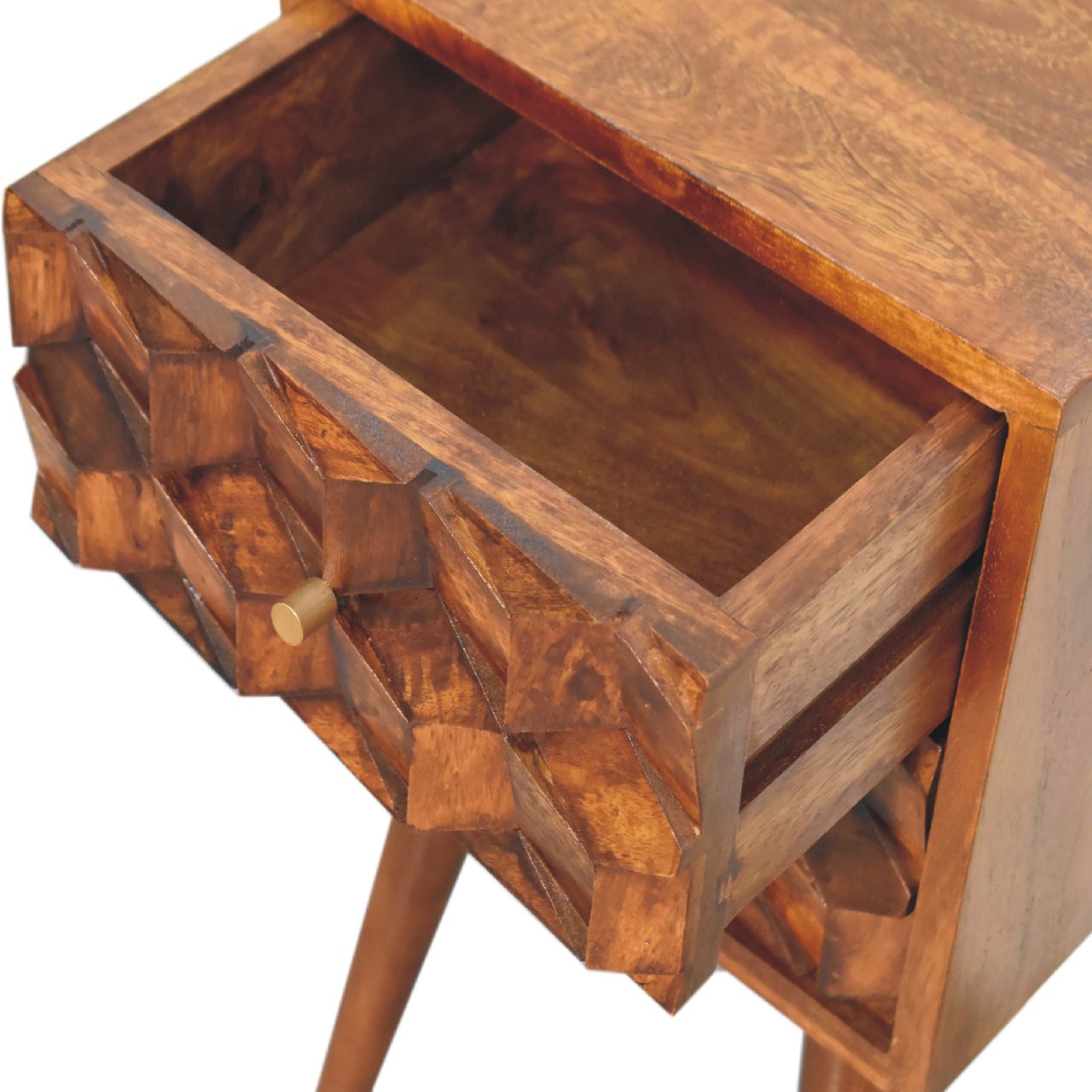 Solid Wood Mini Chestnut Cube Bedside, 2 Drawers, Dark Brown