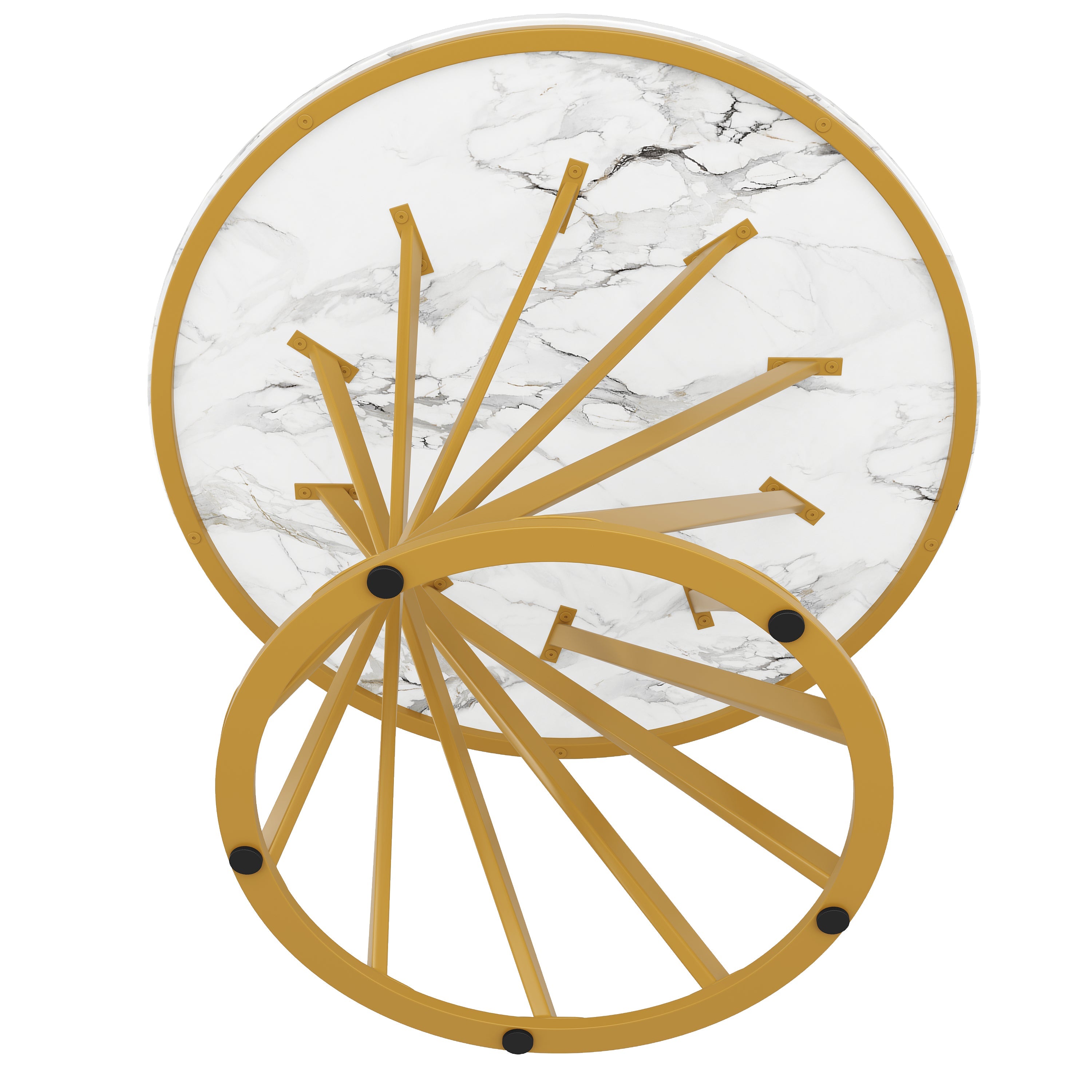 Round Dining Table 80cm for 4 Marbled MDF Top Metal Legs Gold