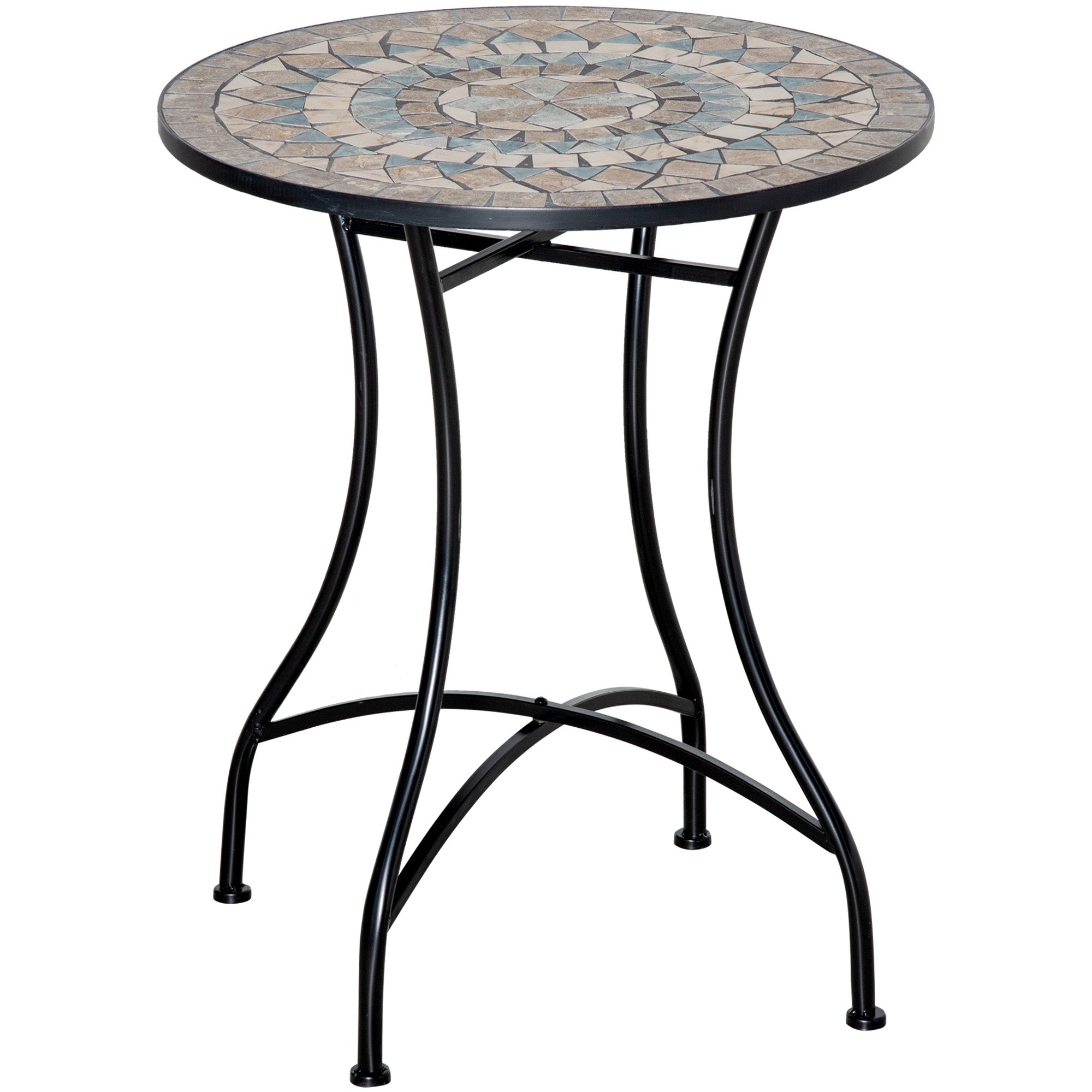 Garden Table, Round Bistro Mosaic Top Ø60cm, Ceramic Green/Beige/White