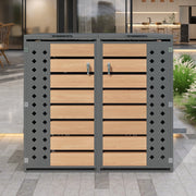 Bin Storage Box with Hinged Lid, Lockable Two Doors and Diamond-Hollow Door Panel