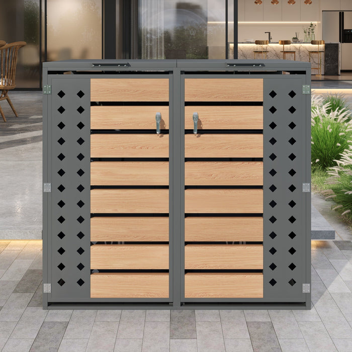 Bin Storage Box with Hinged Lid, Lockable Two Doors and Diamond-Hollow Door Panel