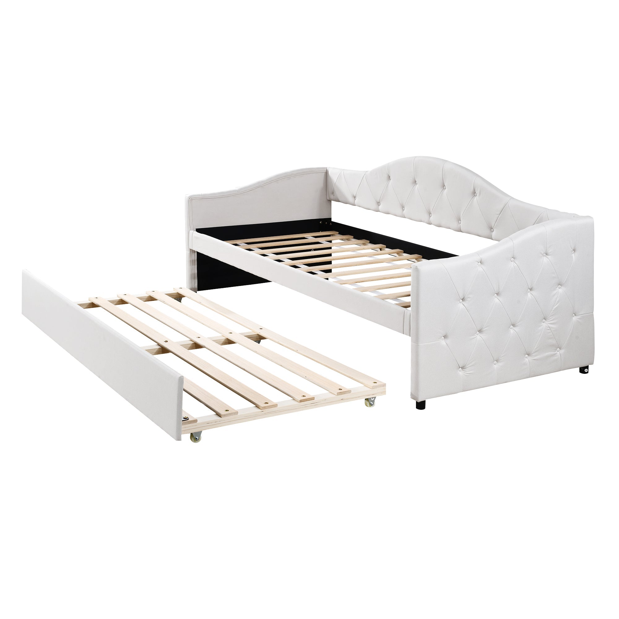 Daybed Sofa Bed 90x200cm Pull-out Bed Minimalist - Linen Beige