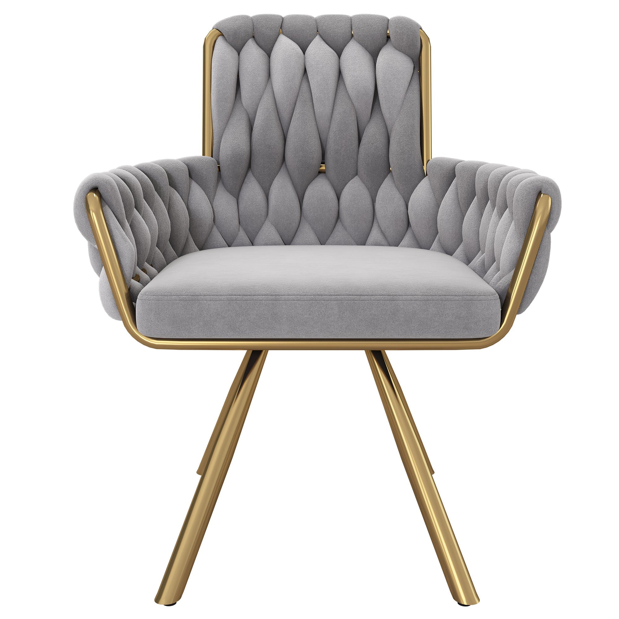Set of 2, velvet dining chair, Armchair, single luxurious living room and bedroom swivel chair, Leisure swivel chair with four metal support legs, Gray