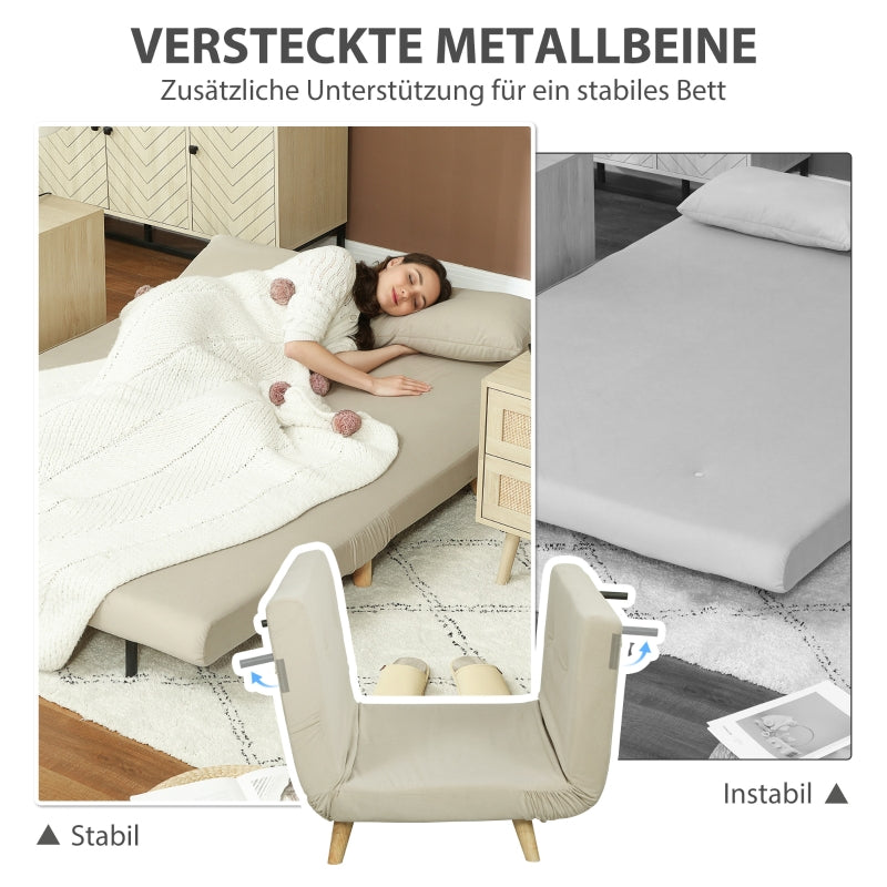 Sleeper Sofa Adjustable Backrest Lumbar Cushions, Velvet Look Beige