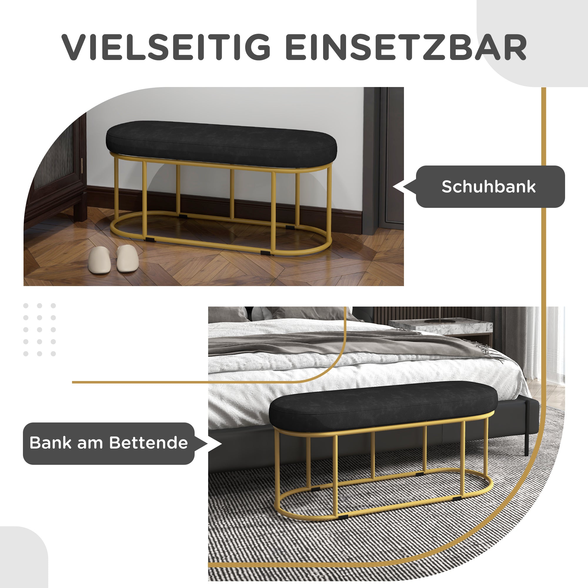 Polsterbank, Samt-Optik, 200 kg, Stahl, Schwarz